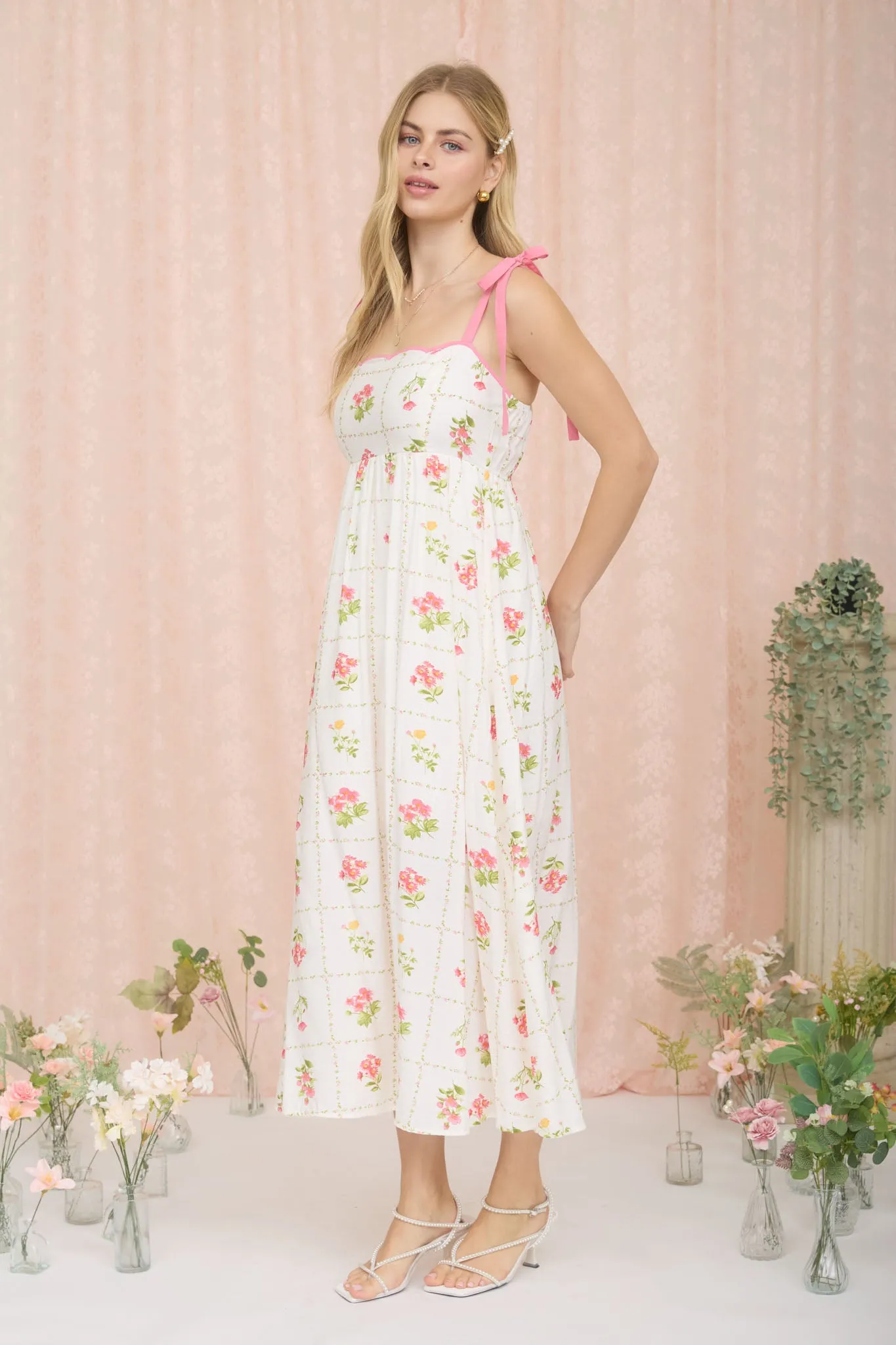 PLUS FLORAL TILE PATTERN TIE STRAP MIDI DRESS sold by Blu Pepper product image thumbnail 3