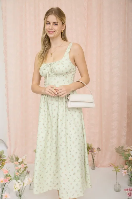 FLORAL SLEEVELESS FRONT TIE CORSET MIDI DRESS sold by Blu Pepper