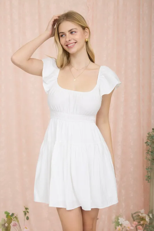 SHIRRED FLOUNCE SLEEVE MINI DRESS (PRE-ORDER) sold by Blu Pepper