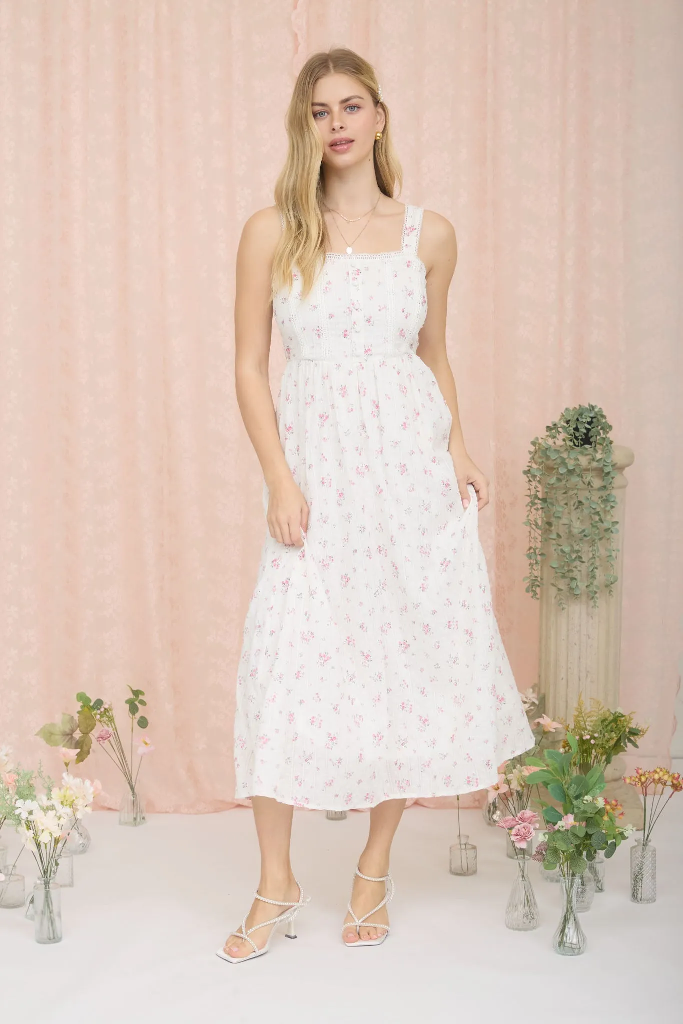 FLORAL STRIPE CLIP DOT SLEEVELESS MAXI DRESS sold by Blu Pepper product image thumbnail 5