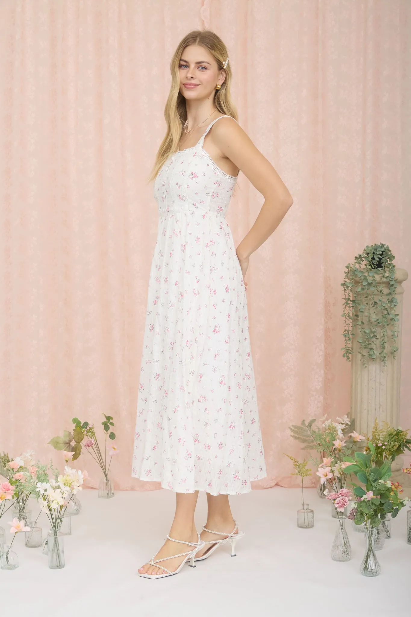 FLORAL STRIPE CLIP DOT SLEEVELESS MAXI DRESS sold by Blu Pepper product image thumbnail 3
