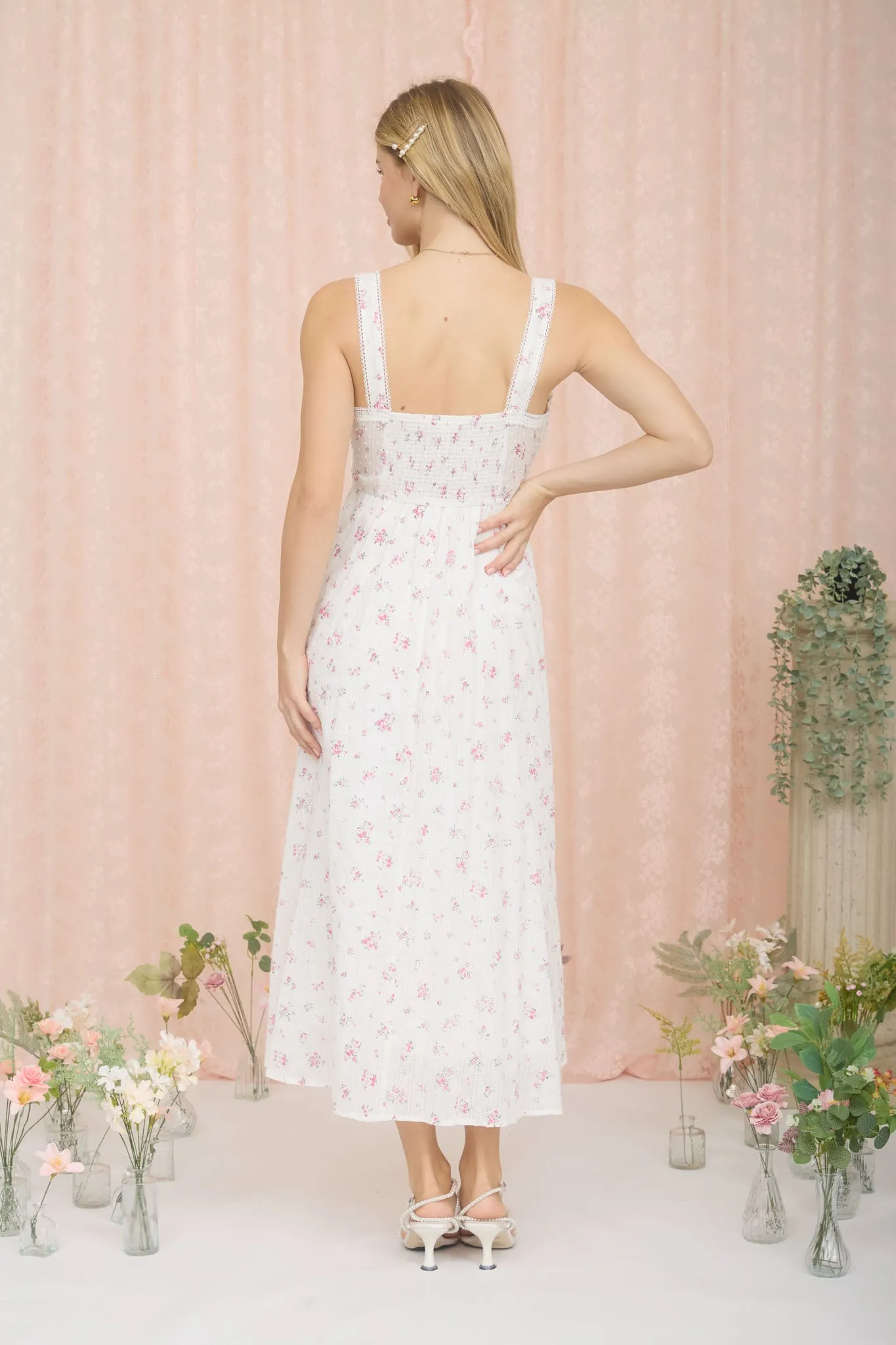 FLORAL STRIPE CLIP DOT SLEEVELESS MAXI DRESS sold by Blu Pepper product image thumbnail 2
