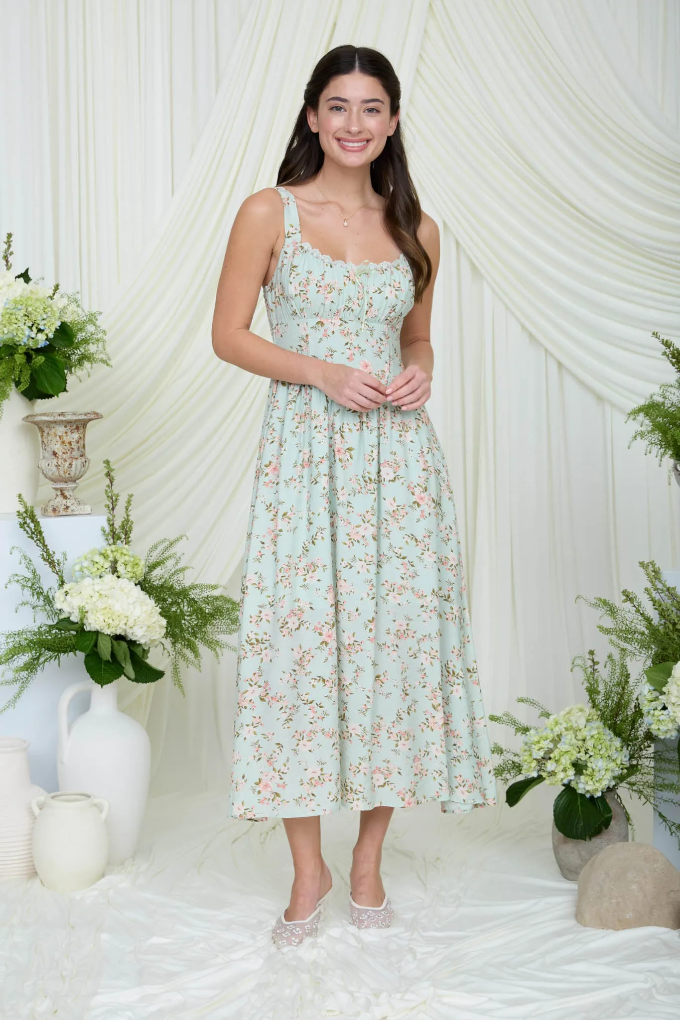 FLORAL LACE TRIM CORSET SLEEVELESS MIDI DRESS sold by Blu Pepper product image thumbnail 5