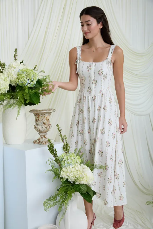 FLORAL STRIPE PATTERN FRONT HOOK CORSET MIDI DRESS (PRE-ORDER) made by Blu Pepper