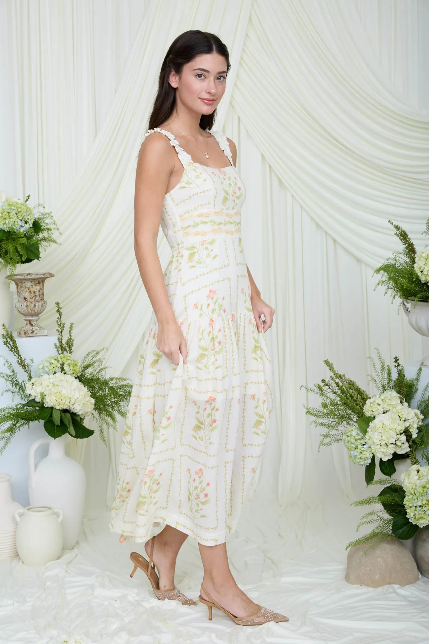 FLORAL DROP WAIST SLEEVELESS MIDI DRESS (PRE-ORDER) sold by Blu Pepper product image thumbnail 3