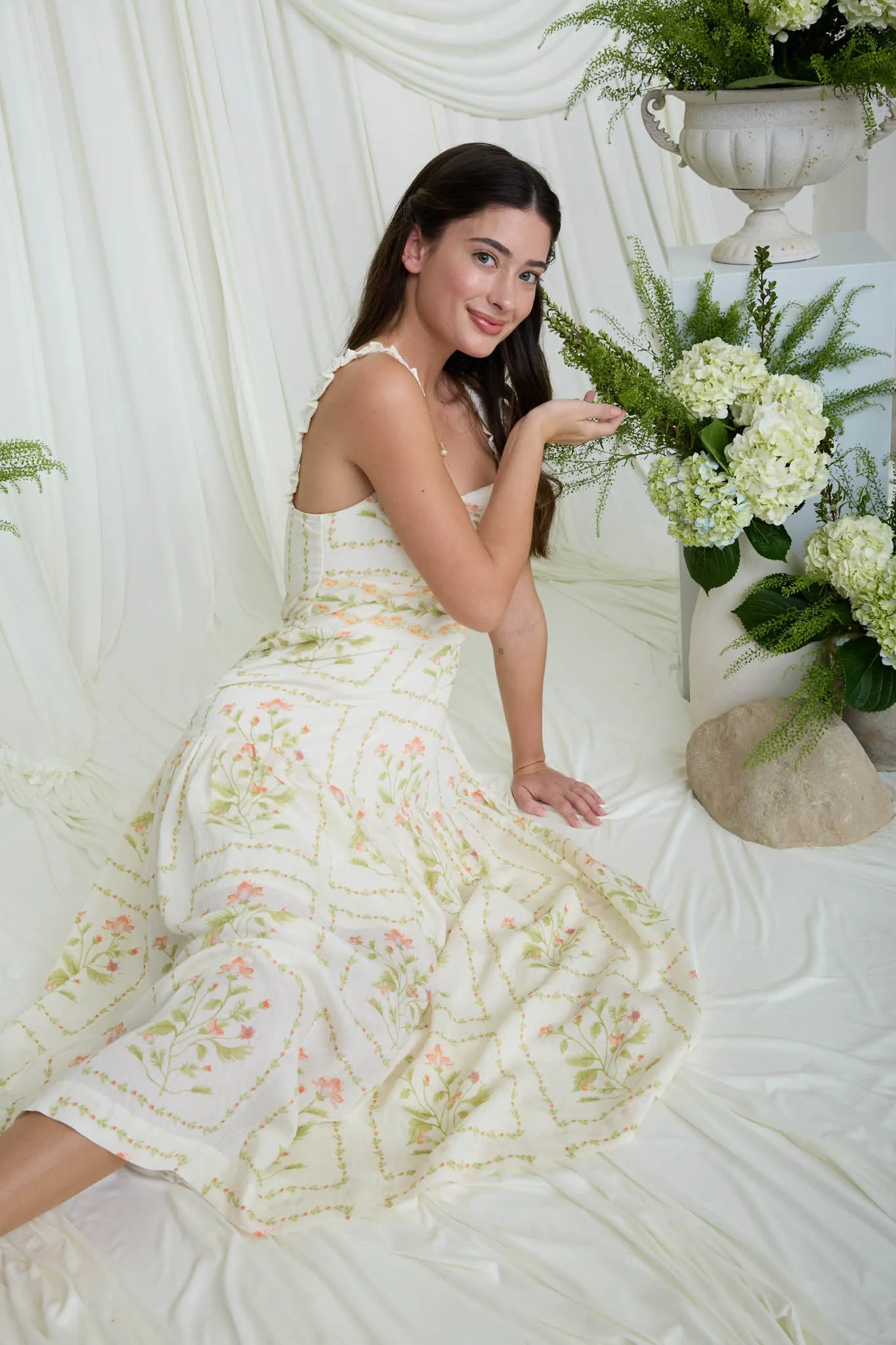 FLORAL DROP WAIST SLEEVELESS MIDI DRESS (PRE-ORDER) sold by Blu Pepper