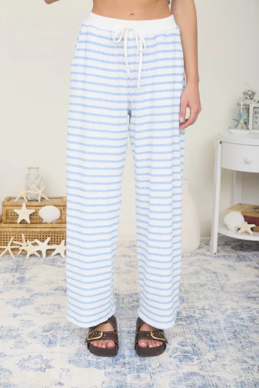 TEXTURED STRIPE DRAWSTRING WIDE LEG LOUNGE PANTS made by J.O.A.