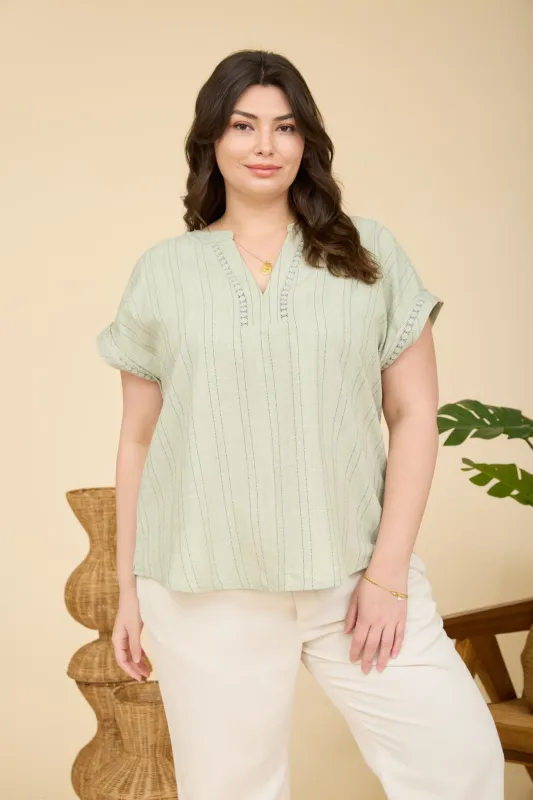 PLUS TEXTURED WOVEN PATTERN LINE LACE DETAIL TOP (PRE-ORDER) sold by Blu Pepper