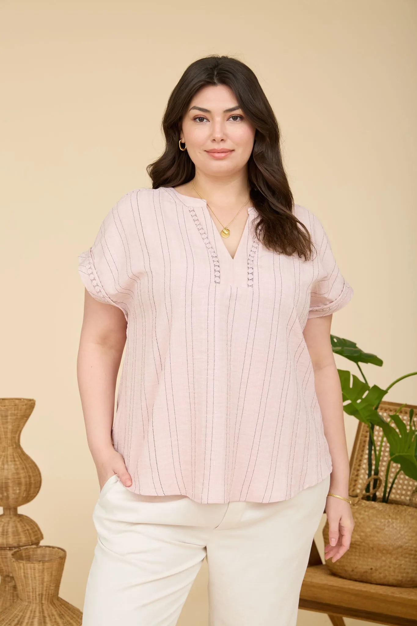 PLUS TEXTURED WOVEN PATTERN LINE LACE DETAIL TOP (PRE-ORDER) sold by Blu Pepper product image thumbnail 5