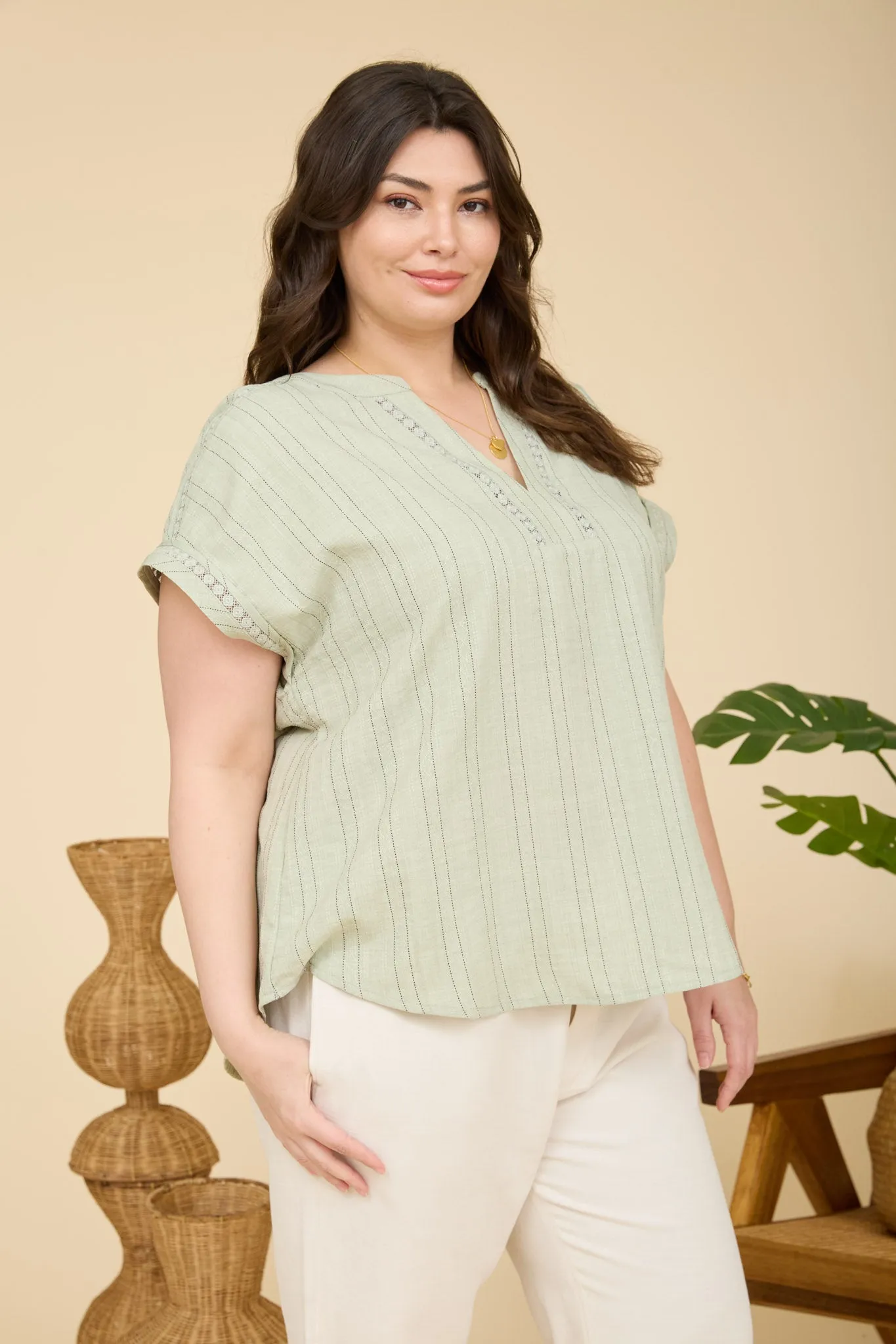 PLUS TEXTURED WOVEN PATTERN LINE LACE DETAIL TOP (PRE-ORDER) sold by Blu Pepper product image thumbnail 3