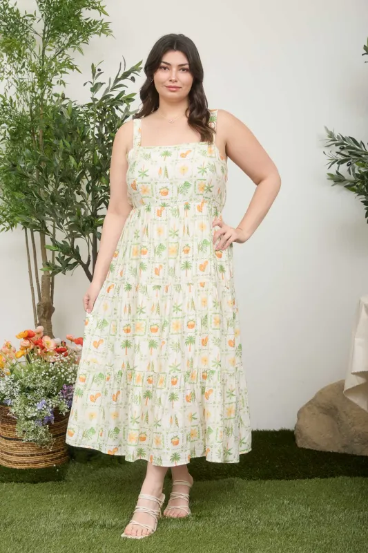 PLUS PARADISE MOTIF TIERED MAXI DRESS made by Blu Pepper