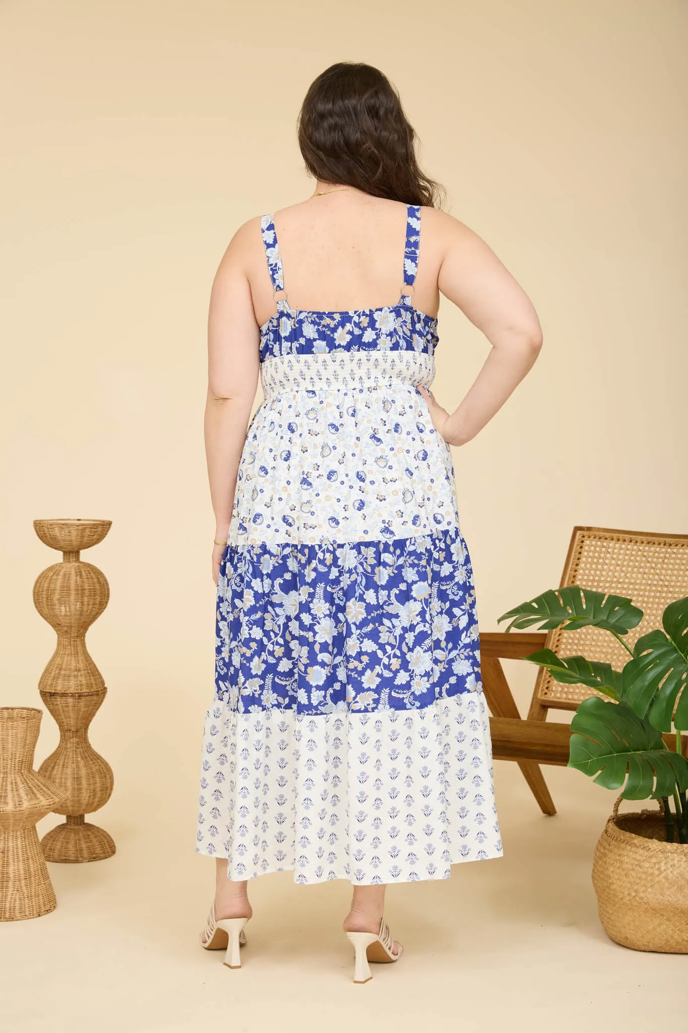 PLUS MIXED FLORAL SPAGHETTI TIERED MIDI DRESS sold by Blu Pepper product image thumbnail 2