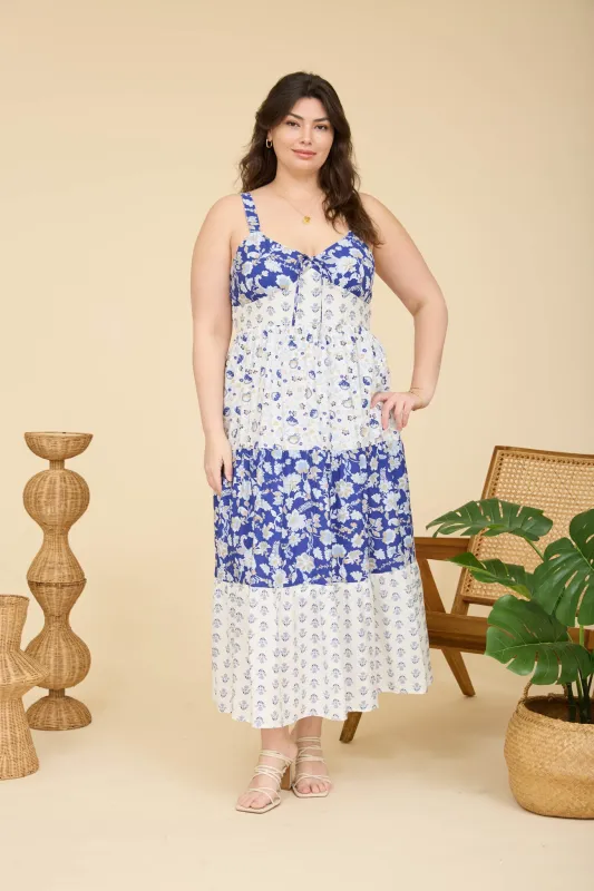 PLUS MIXED FLORAL SPAGHETTI TIERED MIDI DRESS made by Blu Pepper