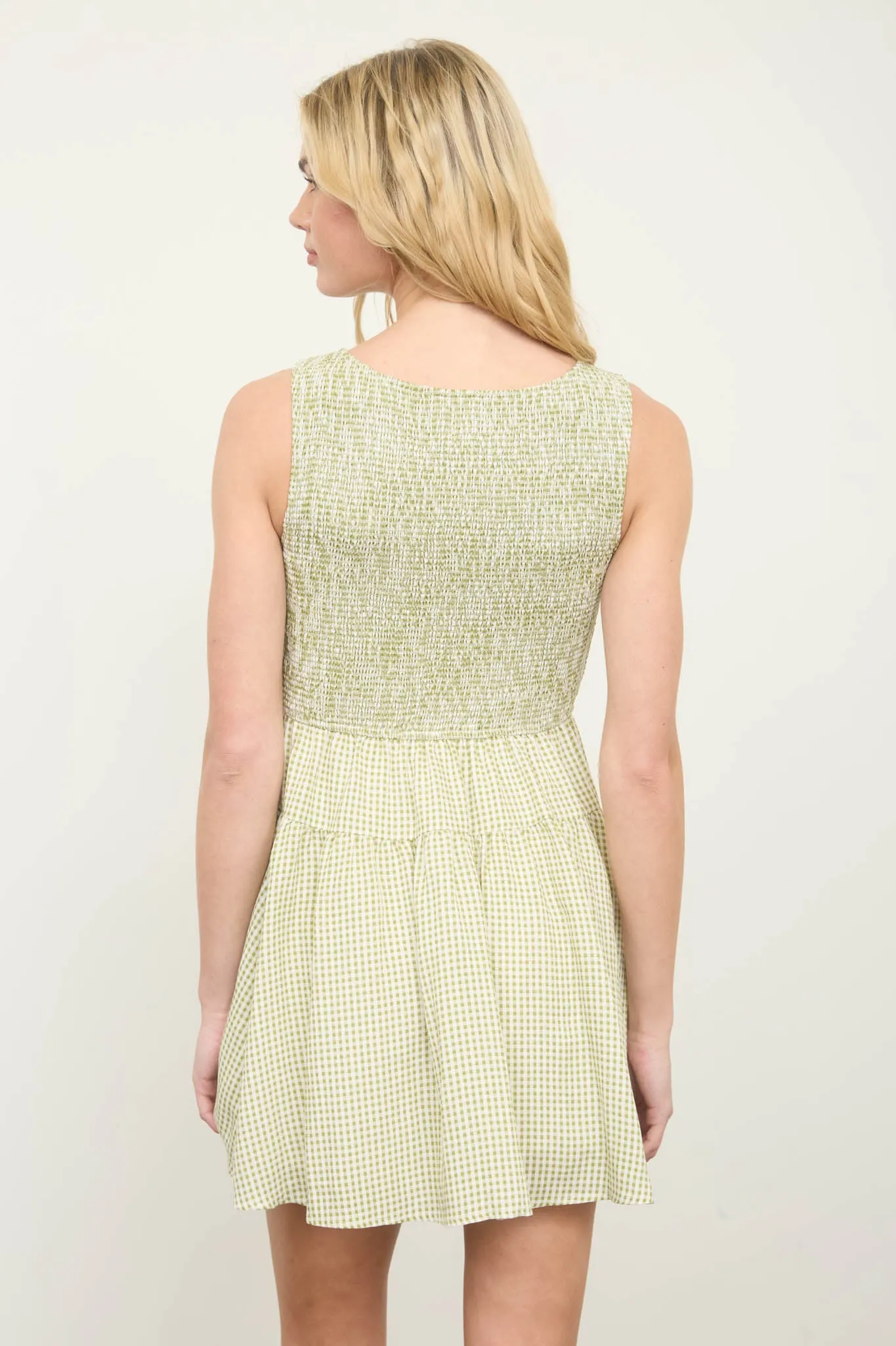 GINGHAM SLEEVELESS SMOCKED MINI DRESS (PRE-ORDER) sold by Blu Pepper product image thumbnail 2
