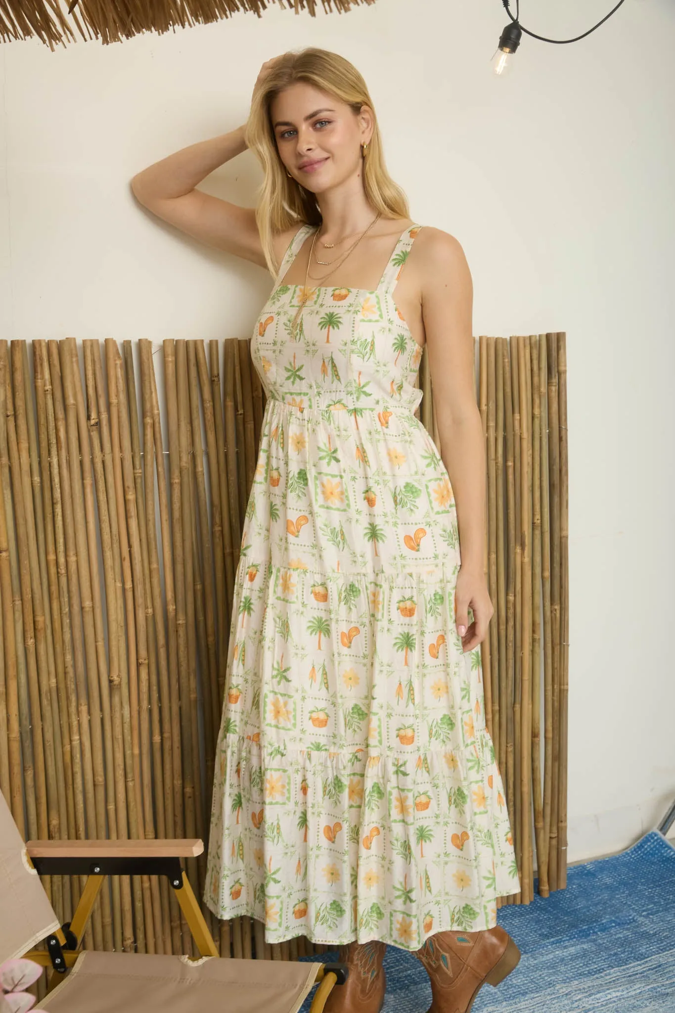 PARADISE MOTIF SPAGHETTI STRAP TIERED MAXI DRESS sold by Blu Pepper product image thumbnail 3