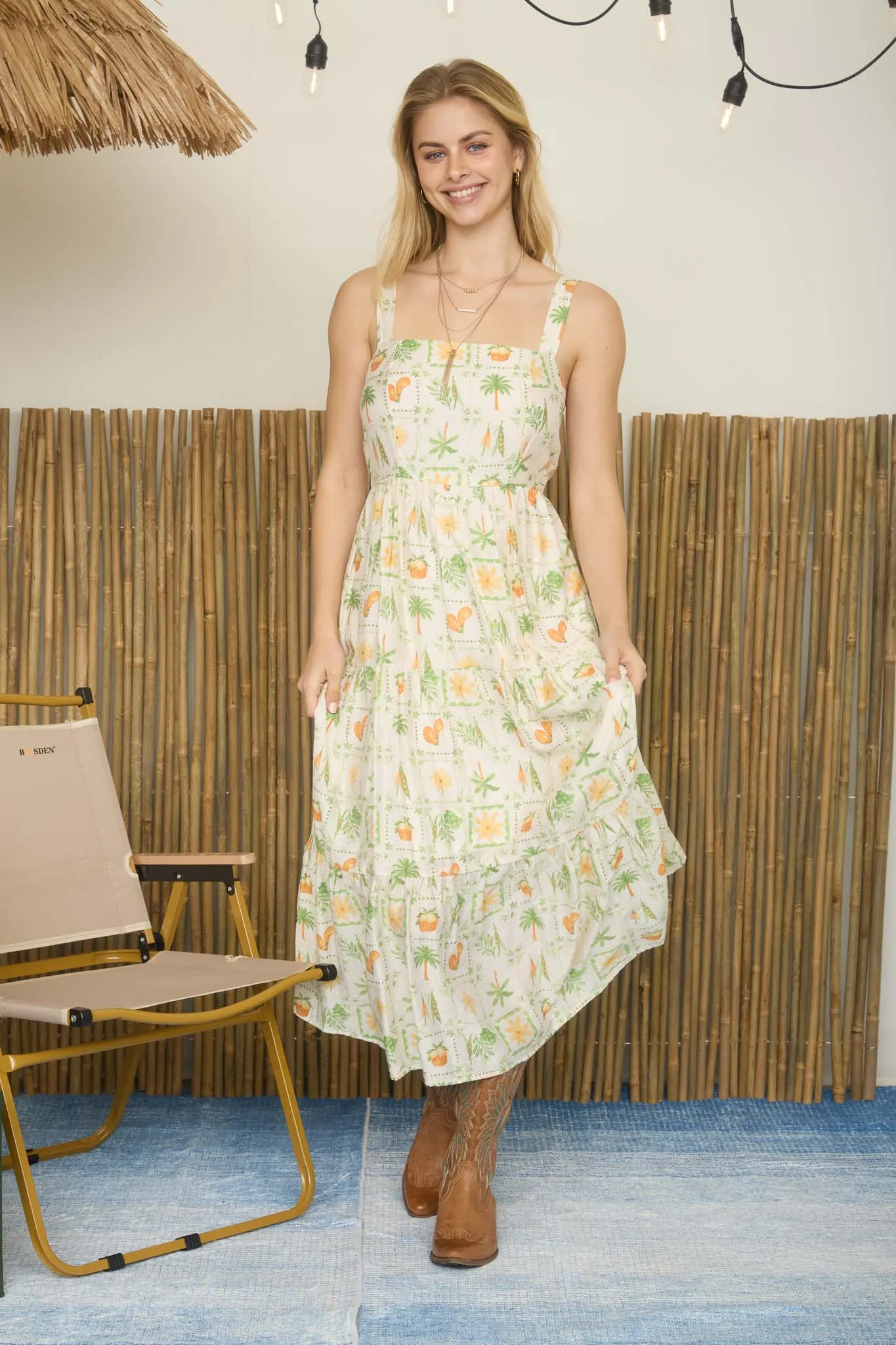 PARADISE MOTIF SPAGHETTI STRAP TIERED MAXI DRESS sold by Blu Pepper product image thumbnail 5