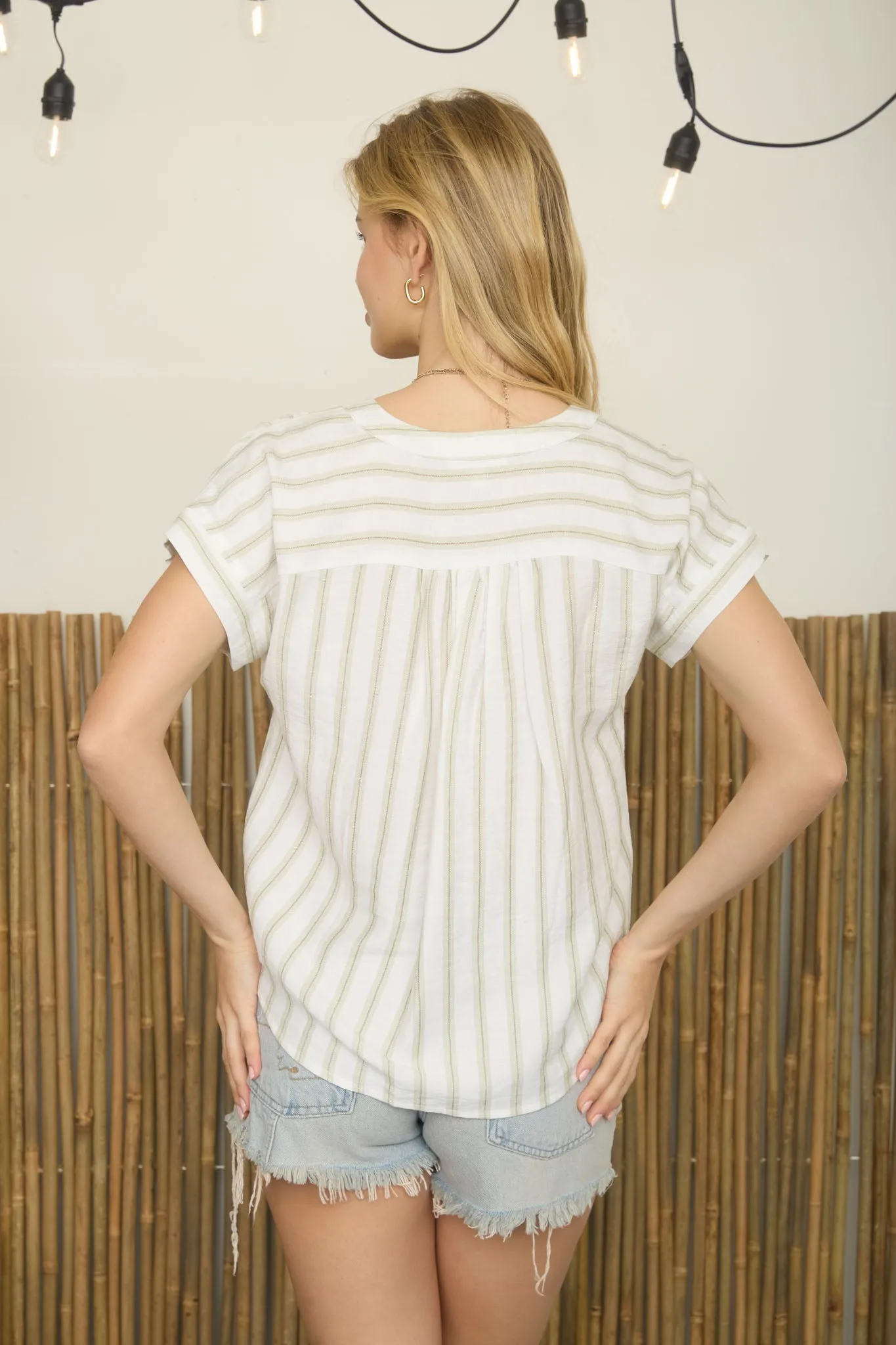 STRIPE BUTTON DOWN ROUND NECK SHORT SLEEVE SHIRT sold by Blu Pepper product image thumbnail 2