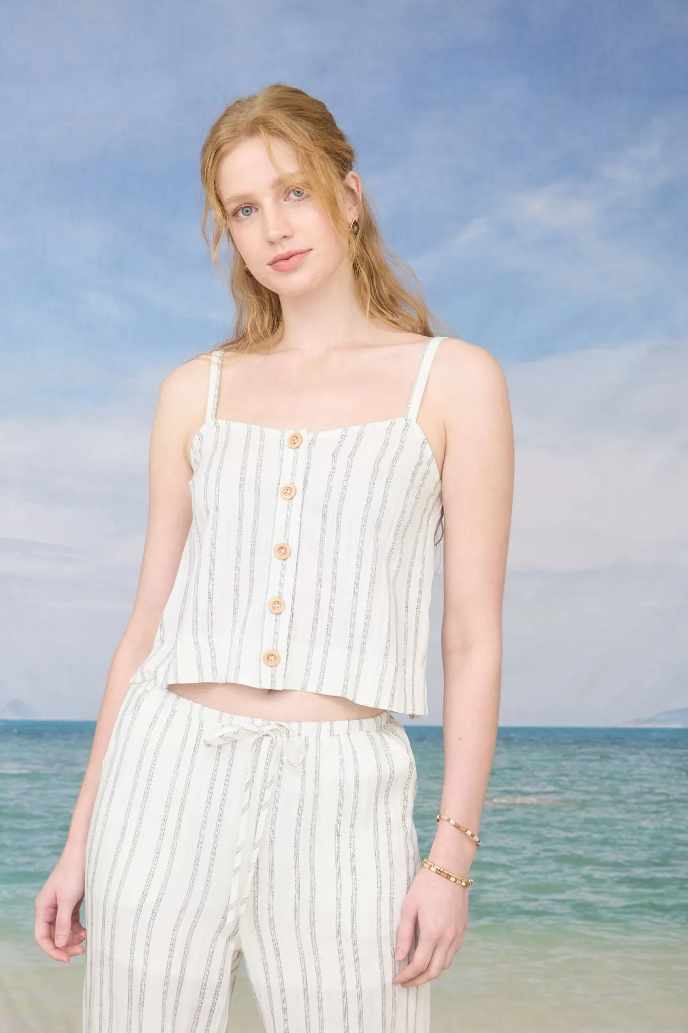 STRIPE BUTTON DOWN SPAGHETTI STRAP CAMI (PRE-ORDER) sold by Blu Pepper product image thumbnail 4