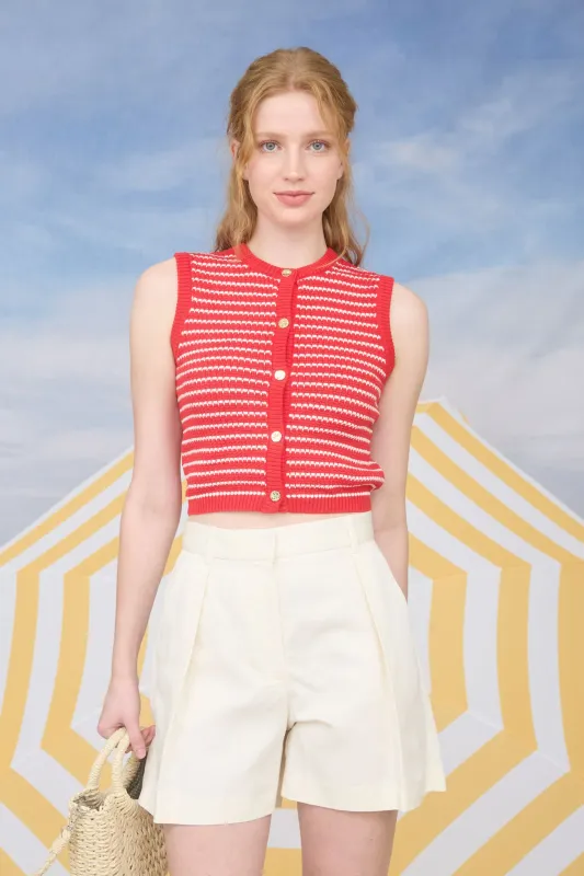 STRIPE KNIT PATTERN BUTTON DOWN CARDIGAN VEST sold by Blu Pepper