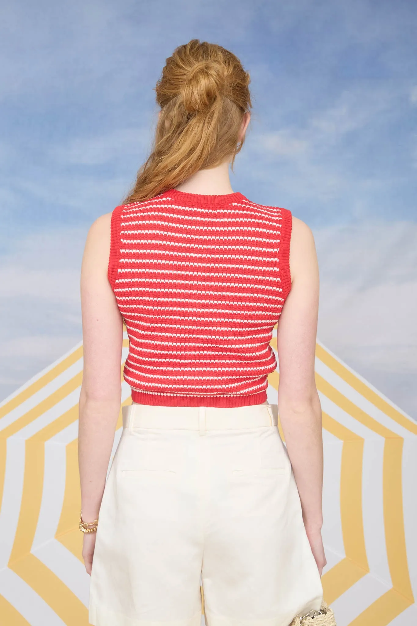 STRIPE KNIT PATTERN BUTTON DOWN CARDIGAN VEST sold by Blu Pepper product image thumbnail 2