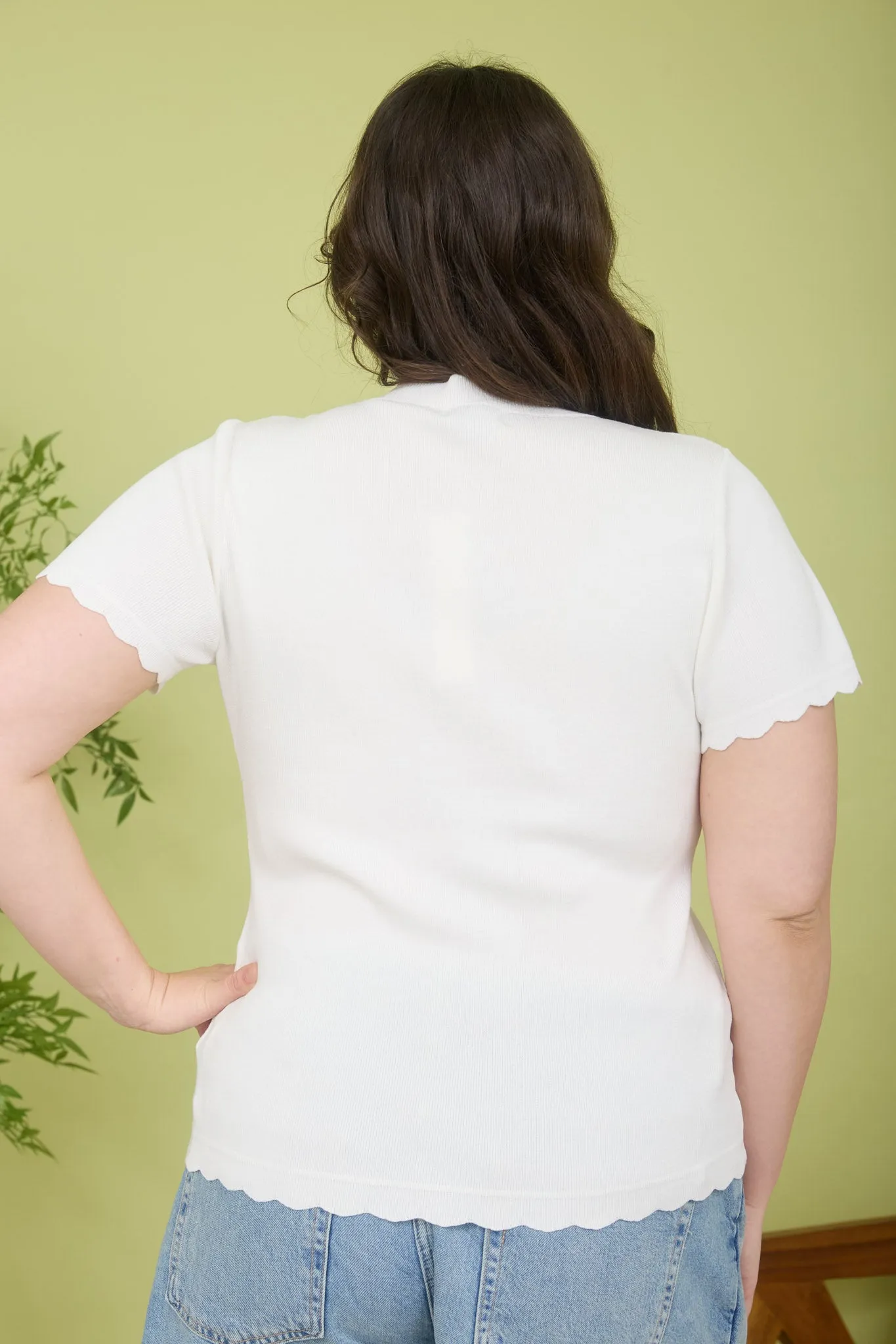 PLUS SCALLOPED SHORT SLEEVE BUTTON DOWN CARDIGAN sold by Blu Pepper product image thumbnail 5