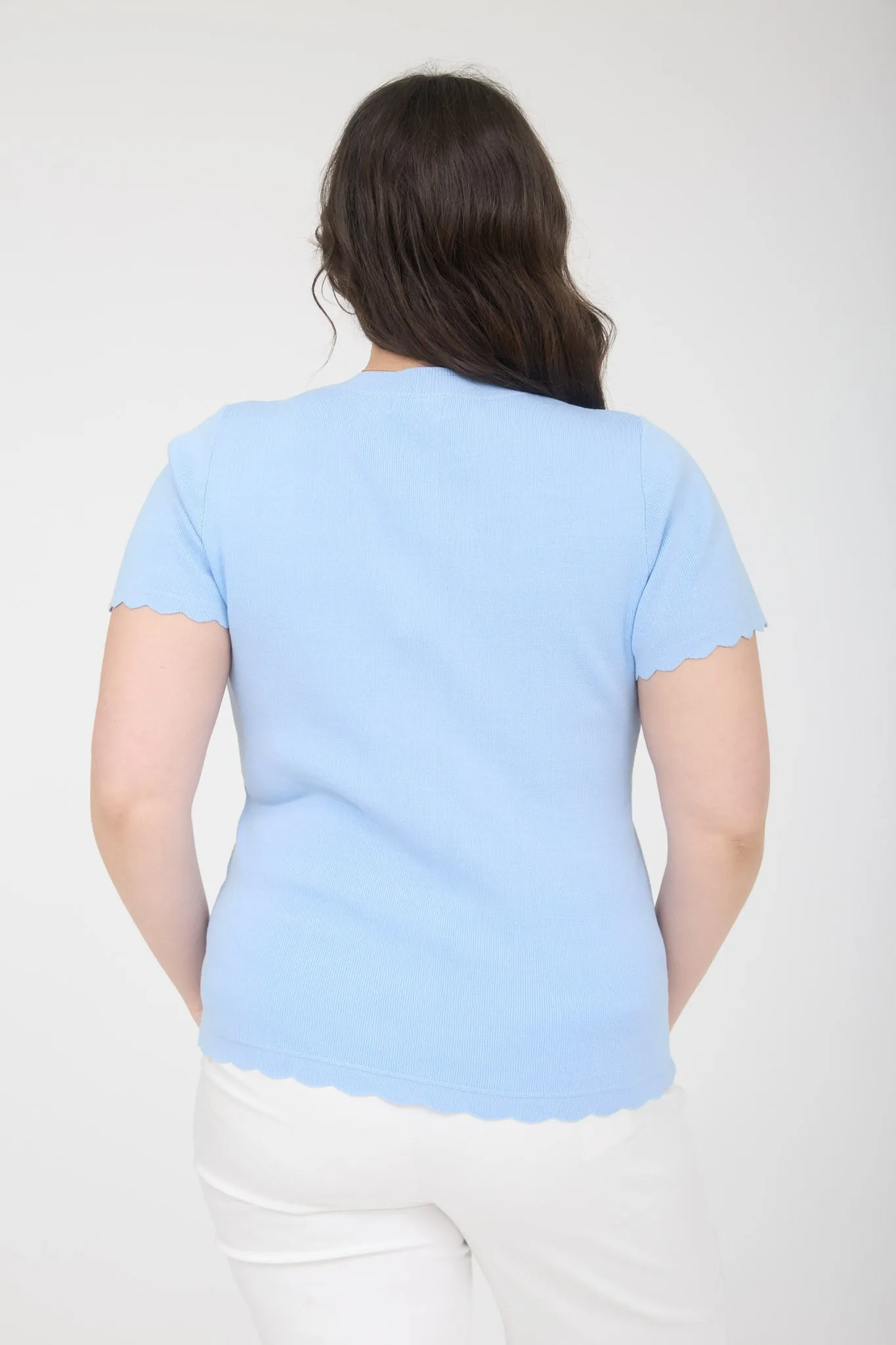 PLUS SCALLOPED SHORT SLEEVE BUTTON DOWN CARDIGAN sold by Blu Pepper product image thumbnail 2