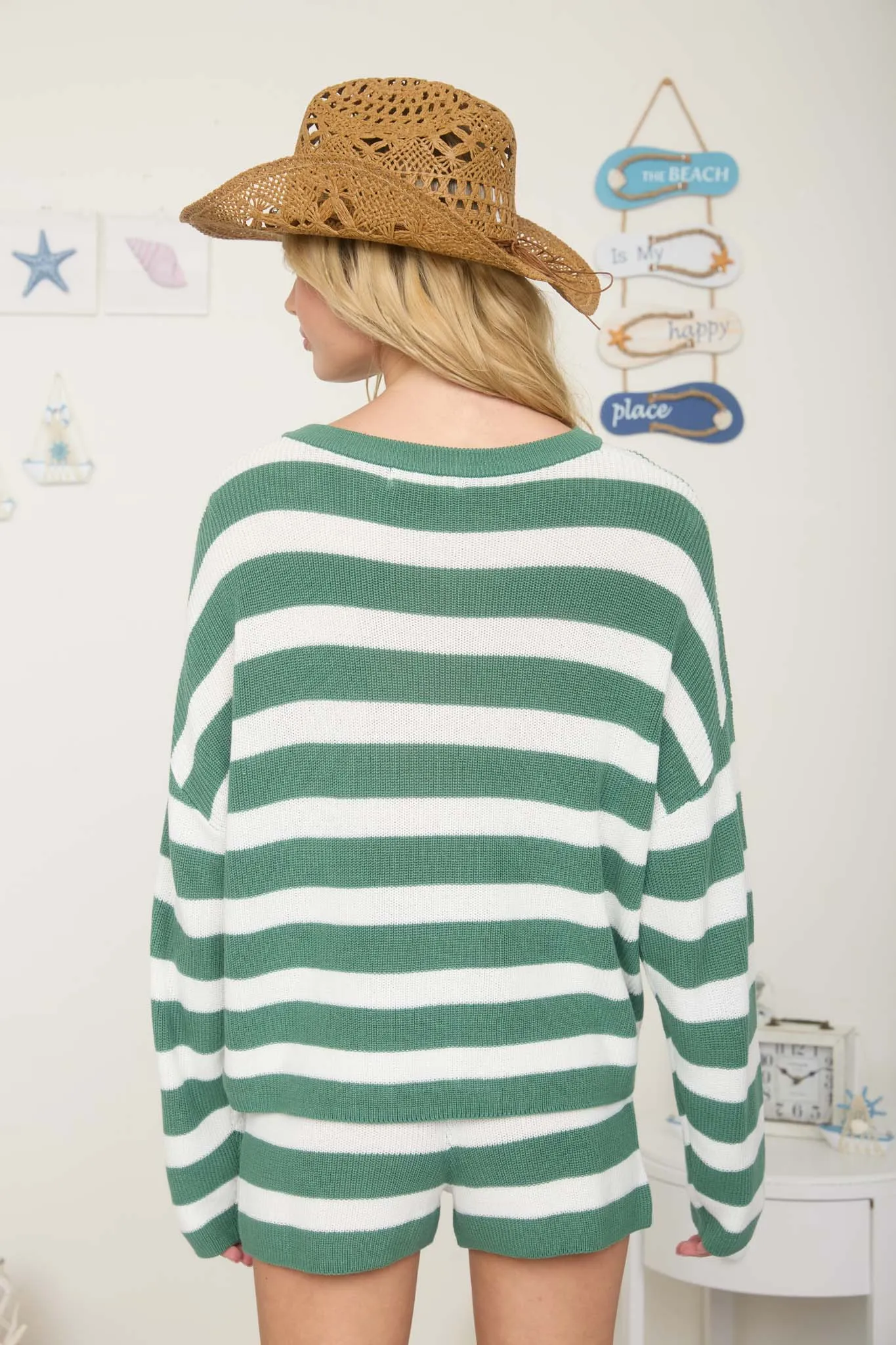 STRIPE LONG SLEEVE COZY KNIT TOP sold by Blu Pepper product image thumbnail 2
