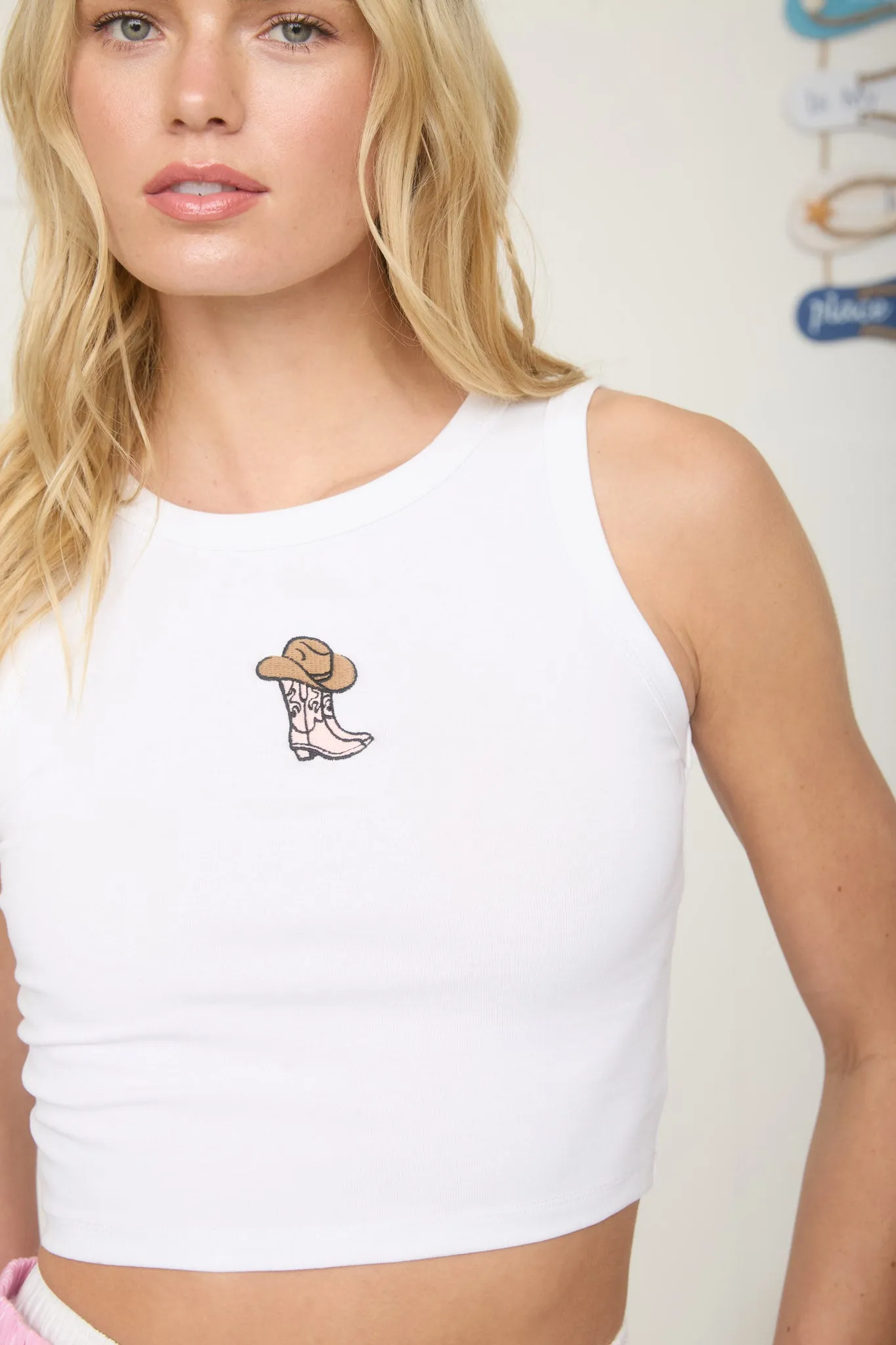 WESTERN MOTIF SLEEVELESS KNIT CROP TOP sold by Blu Pepper product image thumbnail 4