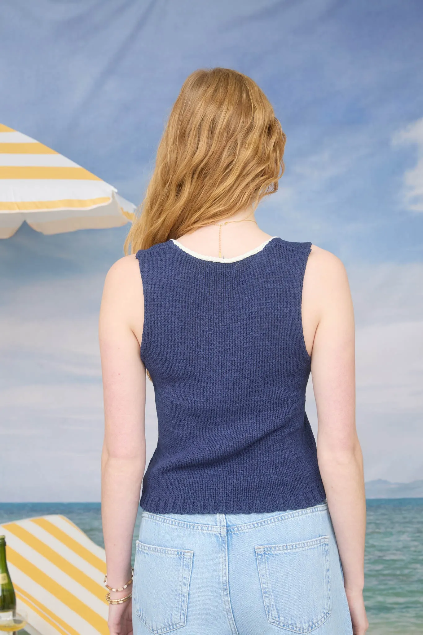 CONTRAST KEYHOLE DETAIL KNIT SWEATER VEST sold by Blu Pepper product image thumbnail 2