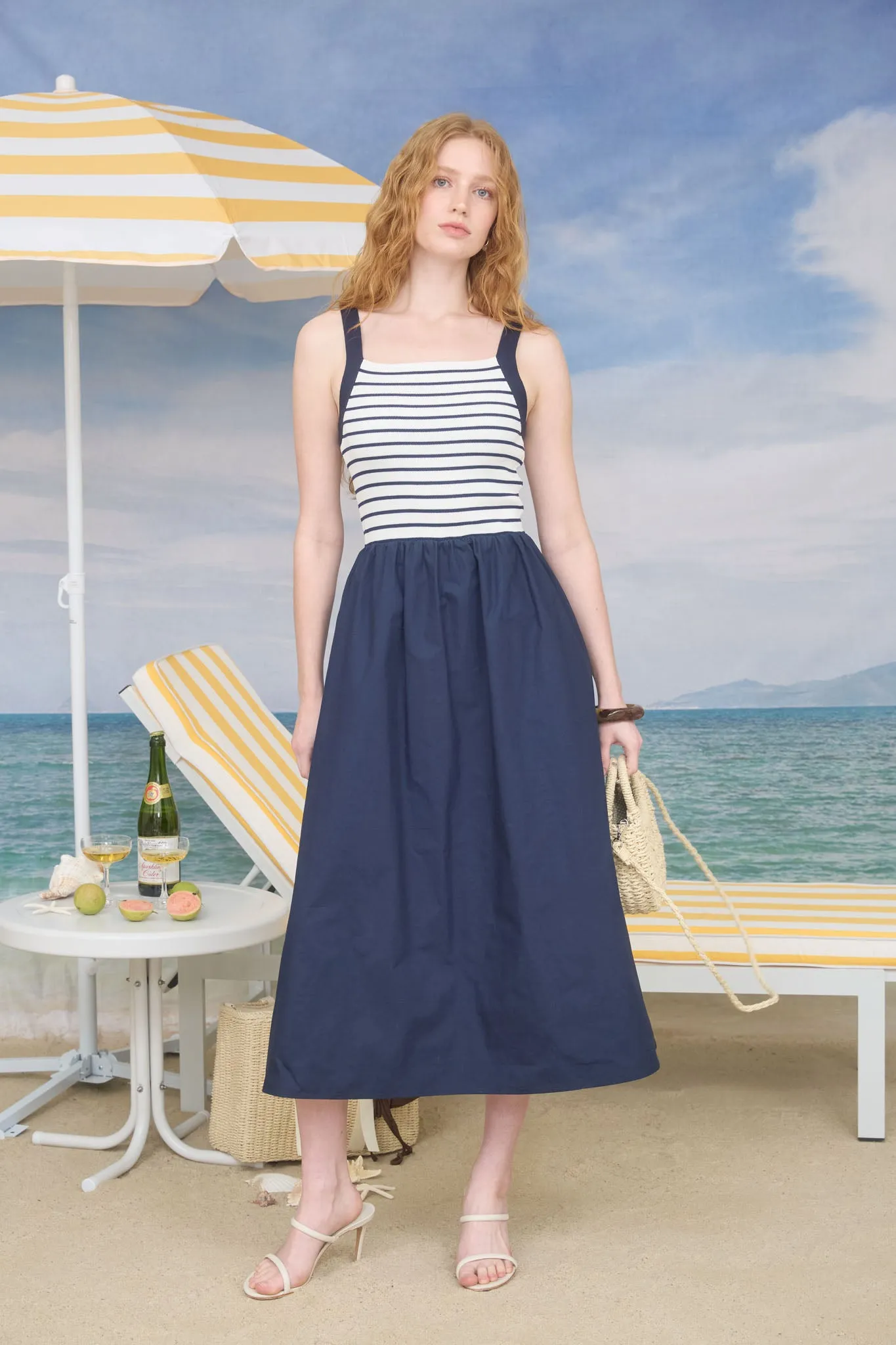 NAUTICAL STRIPE MIXED MEDIA MIDI DRESS sold by Blu Pepper product image thumbnail 4