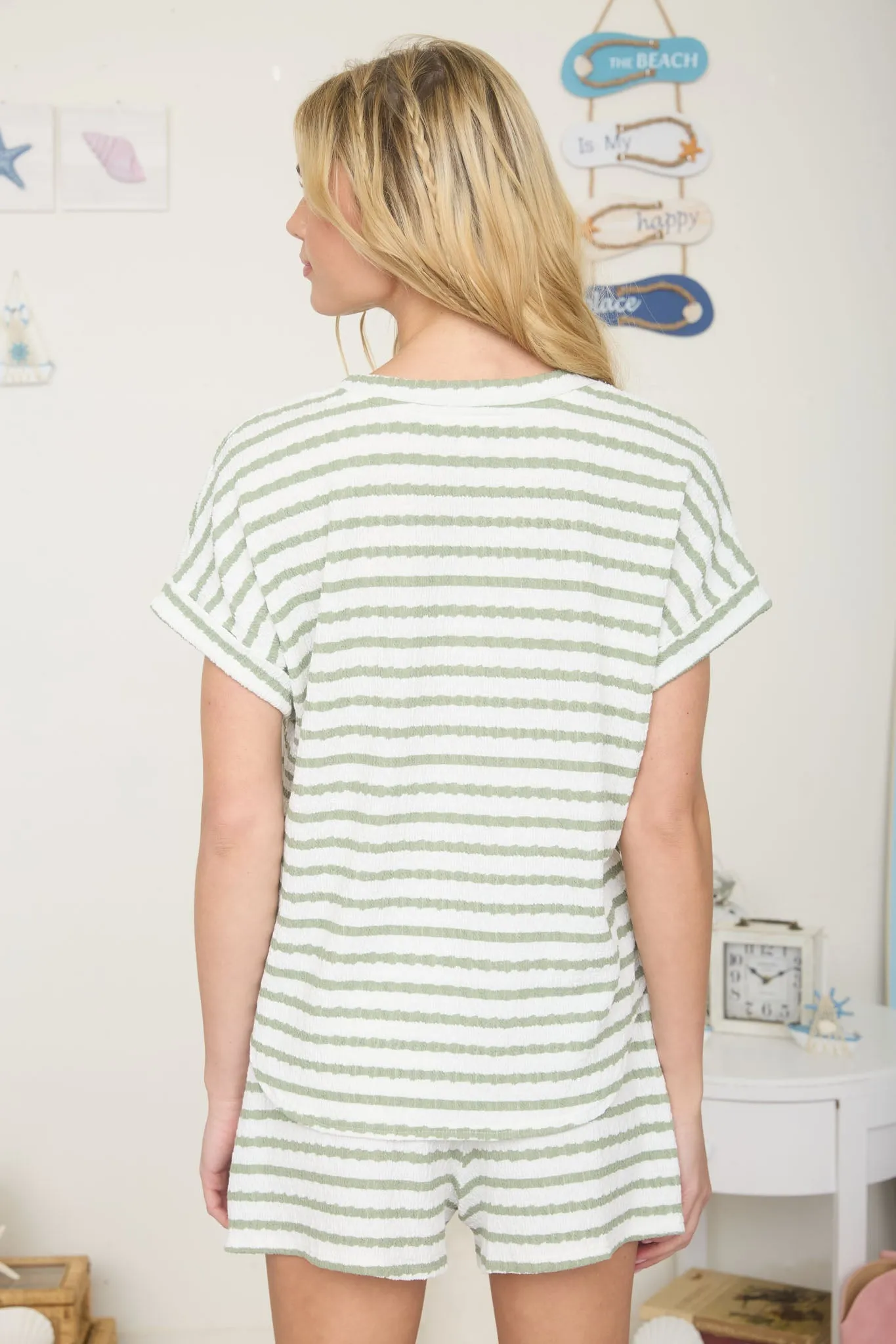 TEXTURED STRIPE SHORT SLEEVE KNIT T-SHIRT sold by Blu Pepper product image thumbnail 2