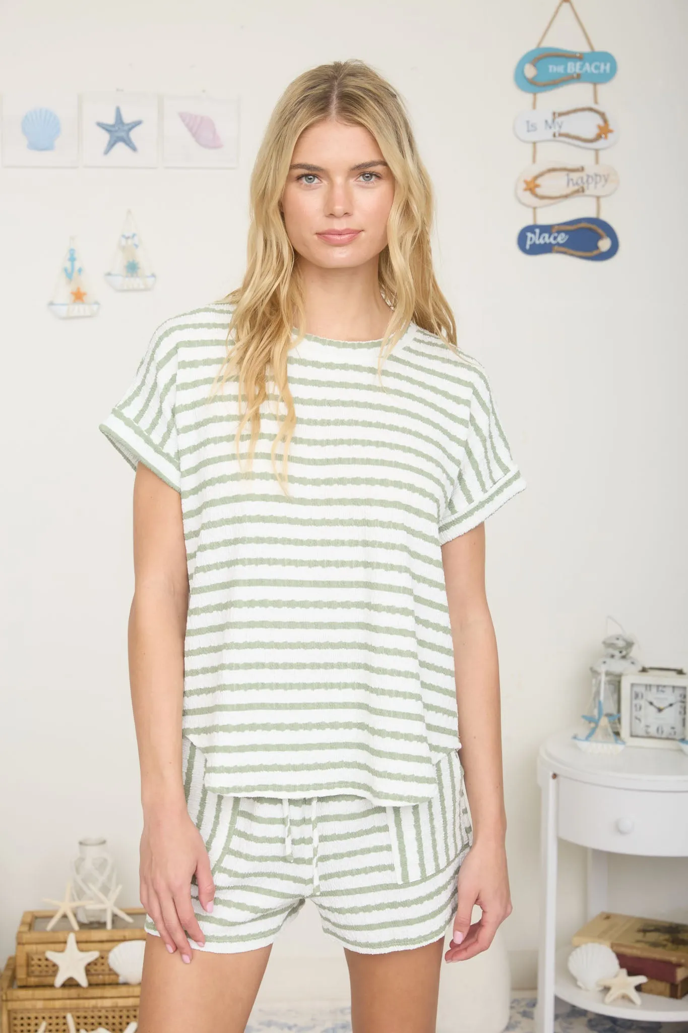 TEXTURED STRIPE SHORT SLEEVE KNIT T-SHIRT sold by Blu Pepper product image thumbnail 4