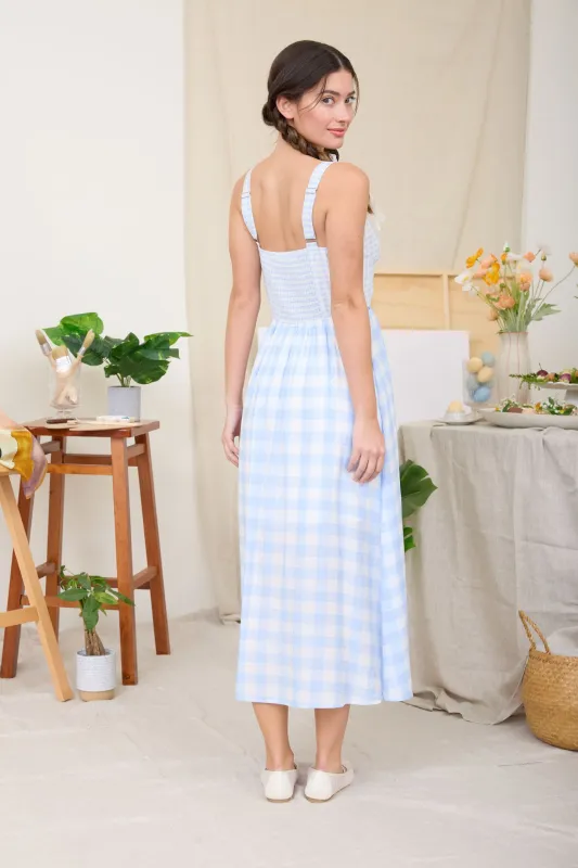 MULTI PLAID CORSET DETAIL SLEEVELESS MIDI DRESS (PRE-ORDER) sold by Blu Pepper