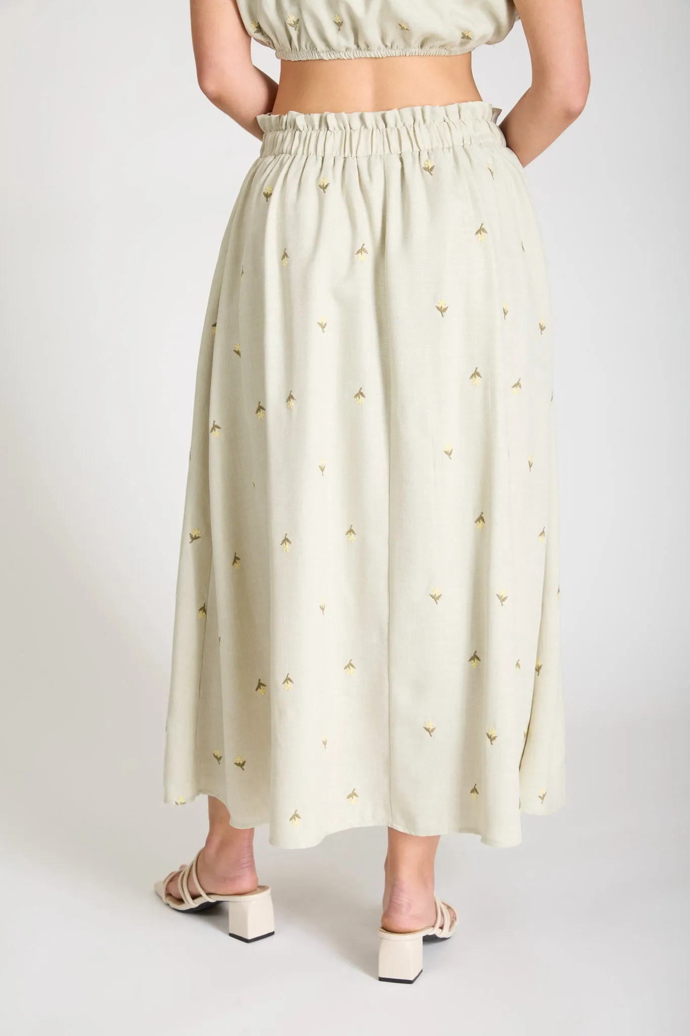EMBROIDERED FLORAL RUFFLE WAIST MIDI SKIRT sold by Blu Pepper product image thumbnail 2