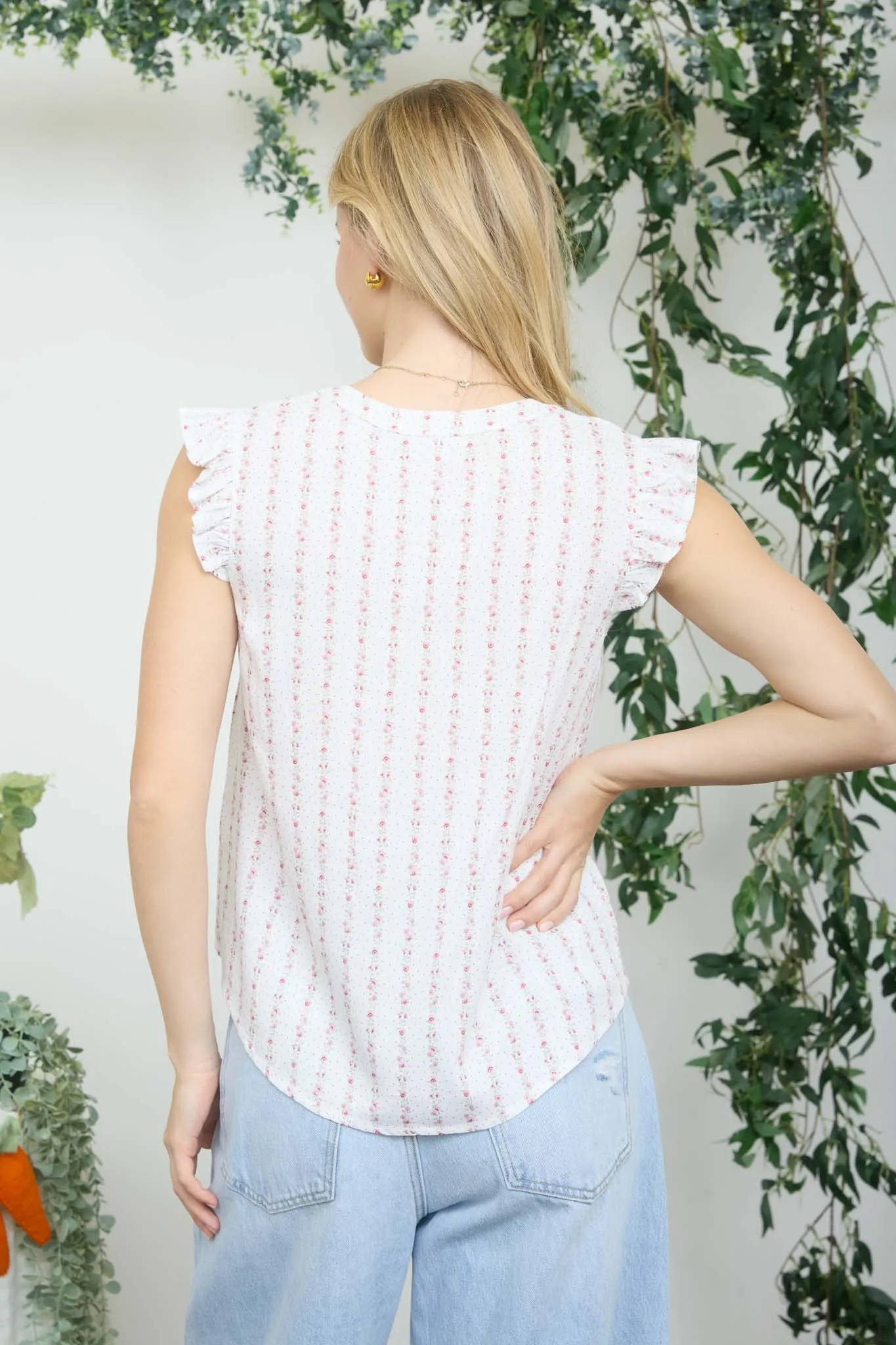 STRIPE FLORAL GARLAND PATTERN RUFFLE SLEEVE TOP (PRE-ORDER) sold by Blu Pepper product image thumbnail 2