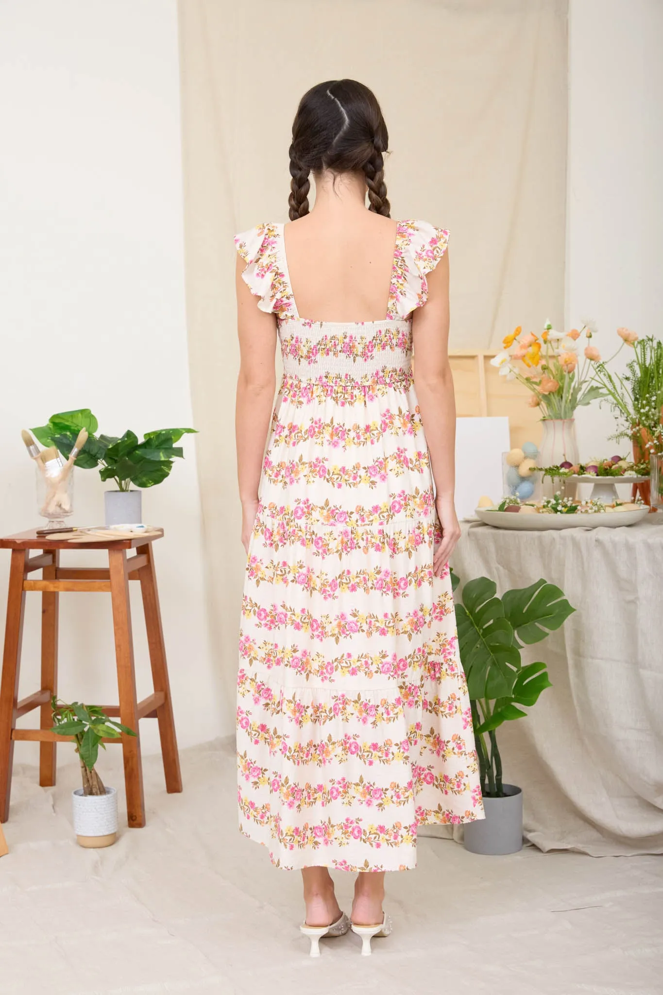 WAVY FLORA PATTERN SLEEVELESS TIERED MIDI DRESS sold by Blu Pepper product image thumbnail 2