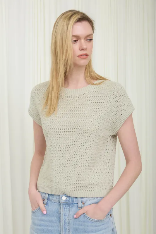 SHEER KNIT CREW NECK SHORT SLEEVE KNIT PULLOVER sold by Blu Pepper