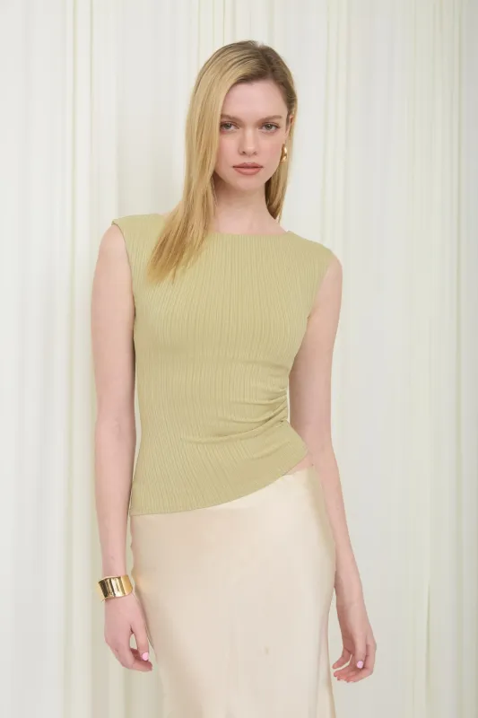 ASYMMETRICAL HEM BOAT NECK SLEEVELESS SWEATER KNIT (PRE-ORDER) sold by Blu Pepper