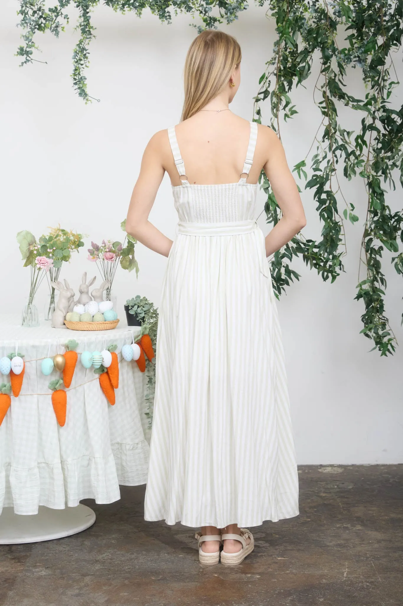 STRIPE SPAGHETTI STRAP CORSET BELTED MIDI DRESS sold by Blu Pepper product image thumbnail 2