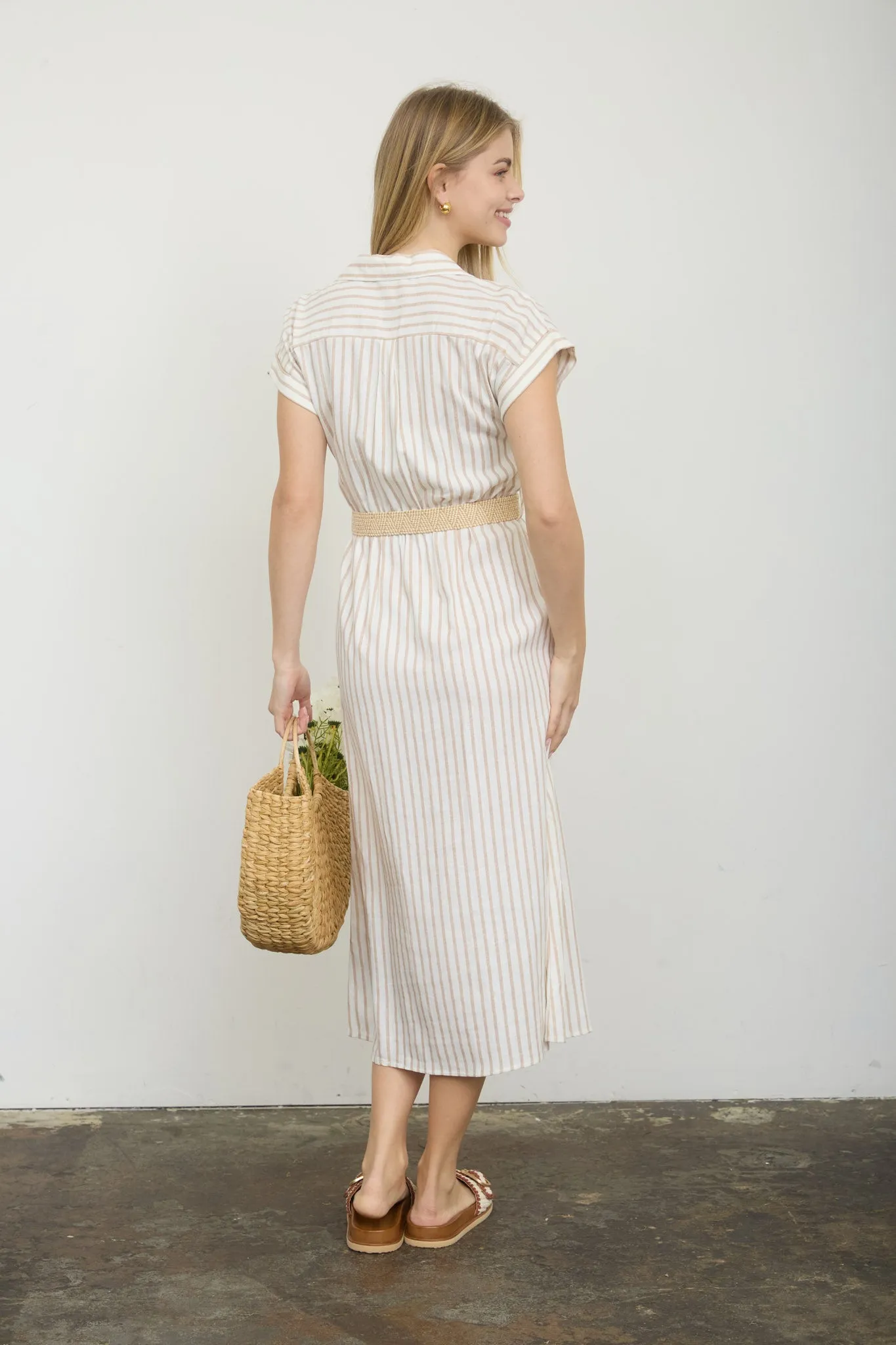 STRIPE COLLARED SHORT SLEEVE BELTED SHIRT DRESS (PRE-ORDER) sold by Blu Pepper product image thumbnail 2