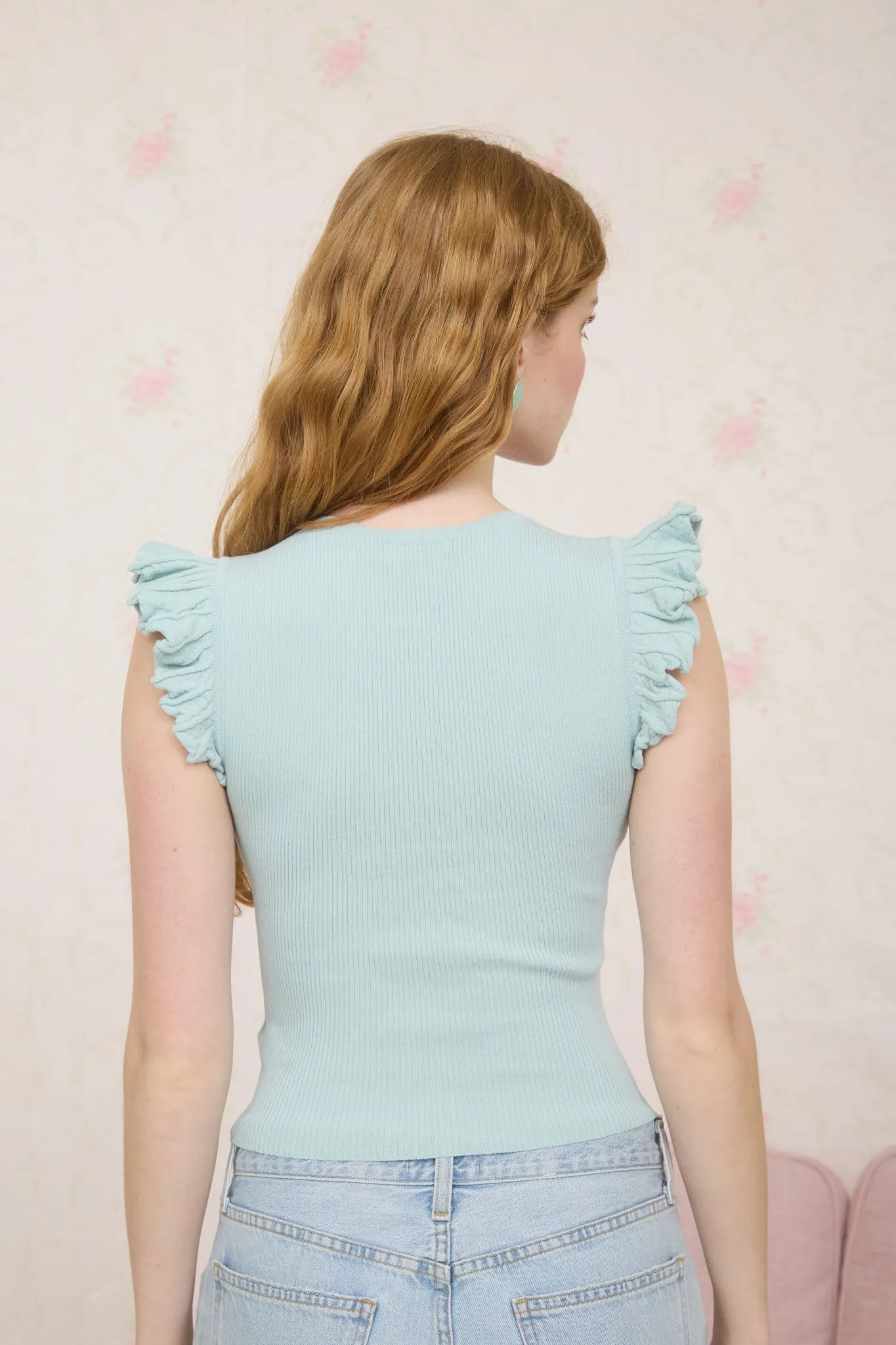 RUFFLE SLEEVE ROUND NECK SWEATER KNIT TOP sold by Blu Pepper product image thumbnail 2