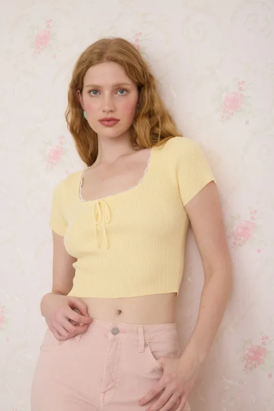 DAINTY LACE TRIM CROPPED SWEATER KNIT TOP sold by Blu Pepper