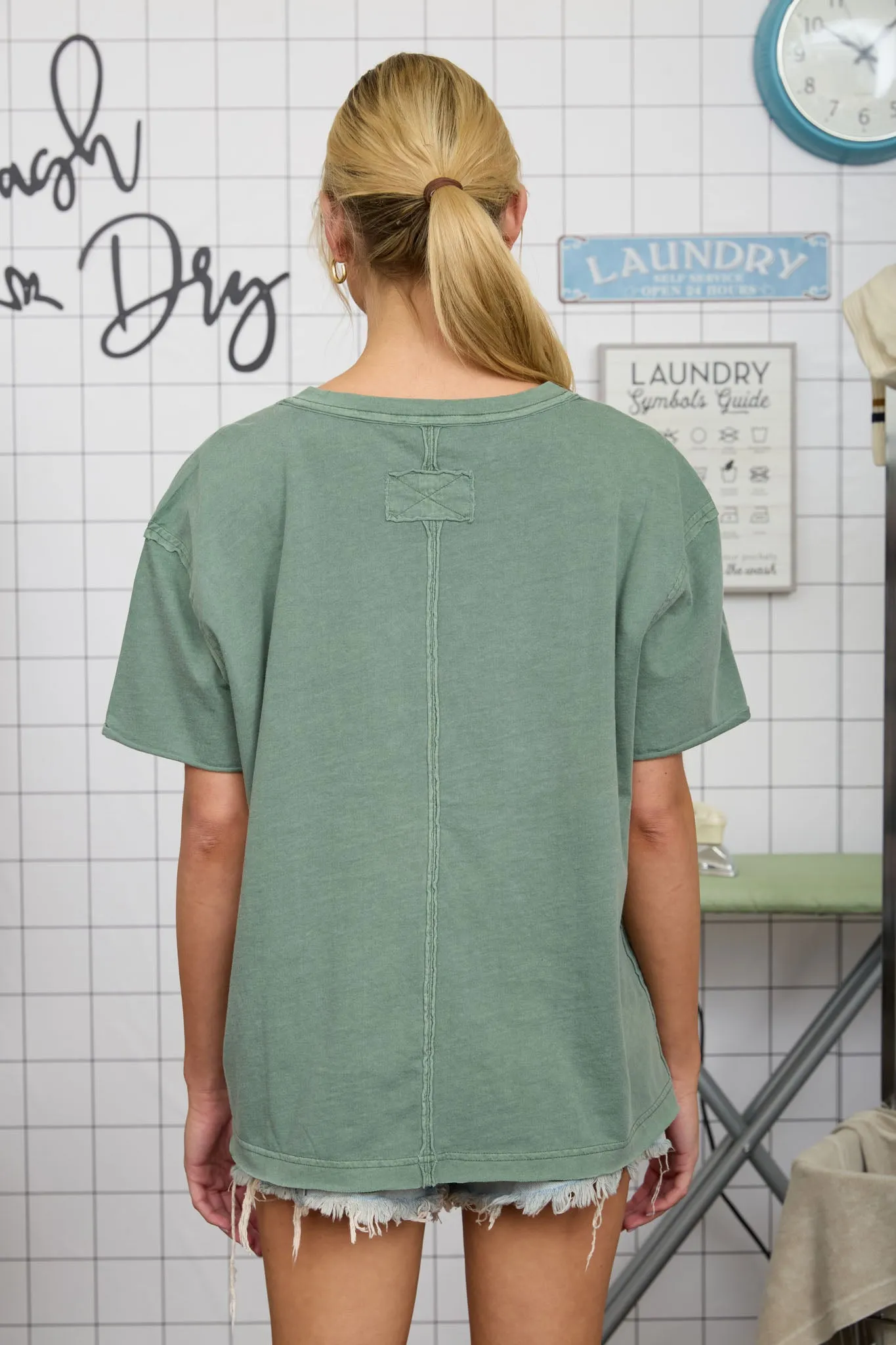 PLUS WASHED RELAXED SHORT SLEEVE V NECK KNIT TOP sold by Blu Pepper product image thumbnail 5