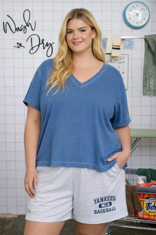 PLUS WASHED RELAXED SHORT SLEEVE V NECK KNIT TOP sold by Blu Pepper