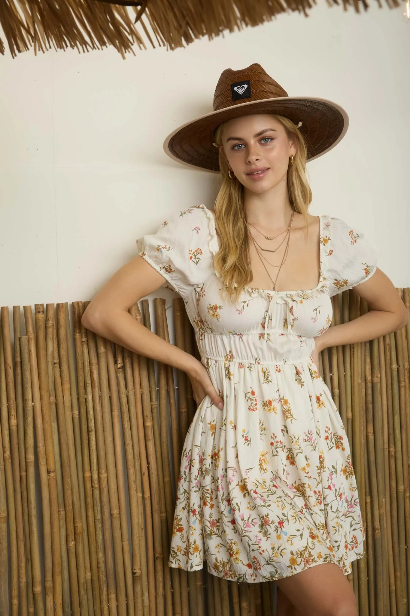 GRADIENT FLORAL FRONT TIE PUFF SLEEVE MIDI DRESS sold by Blu Pepper product image thumbnail 5