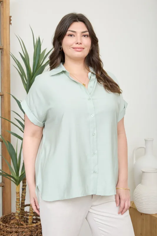 PLUS LIGHTWEIGHT SHORT SLEEVE BUTTON DOWN SHIRT sold by Blu Pepper