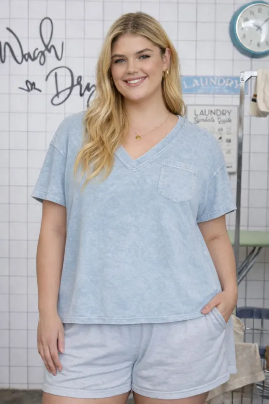 PLUS WASHED EXPOSED SEAM V NECK BOXY KNIT TOP made by J.O.A.