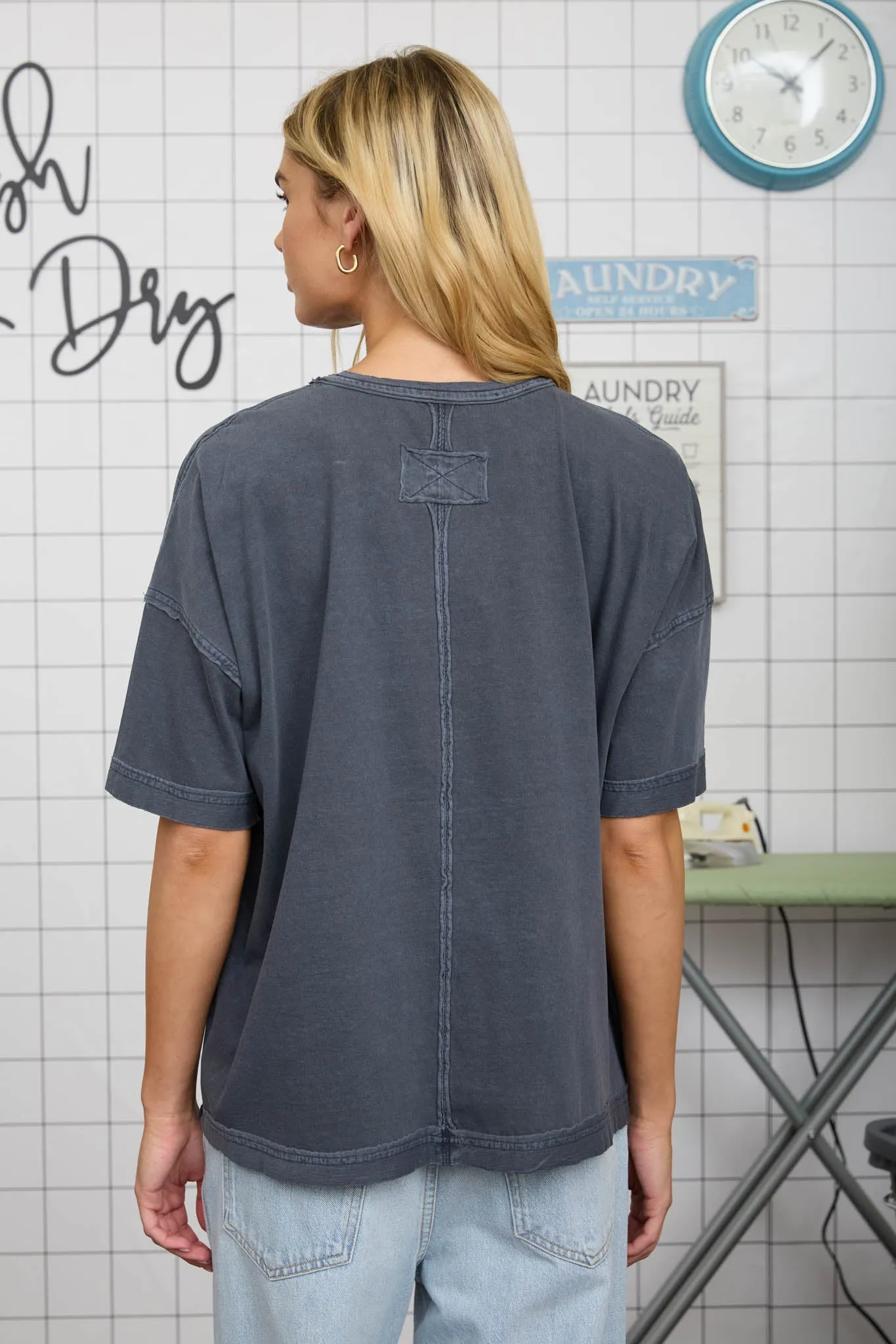 PLUS WASHED EXPOSED SEAM RELAXED KNIT T-SHIRT sold by Blu Pepper product image thumbnail 4