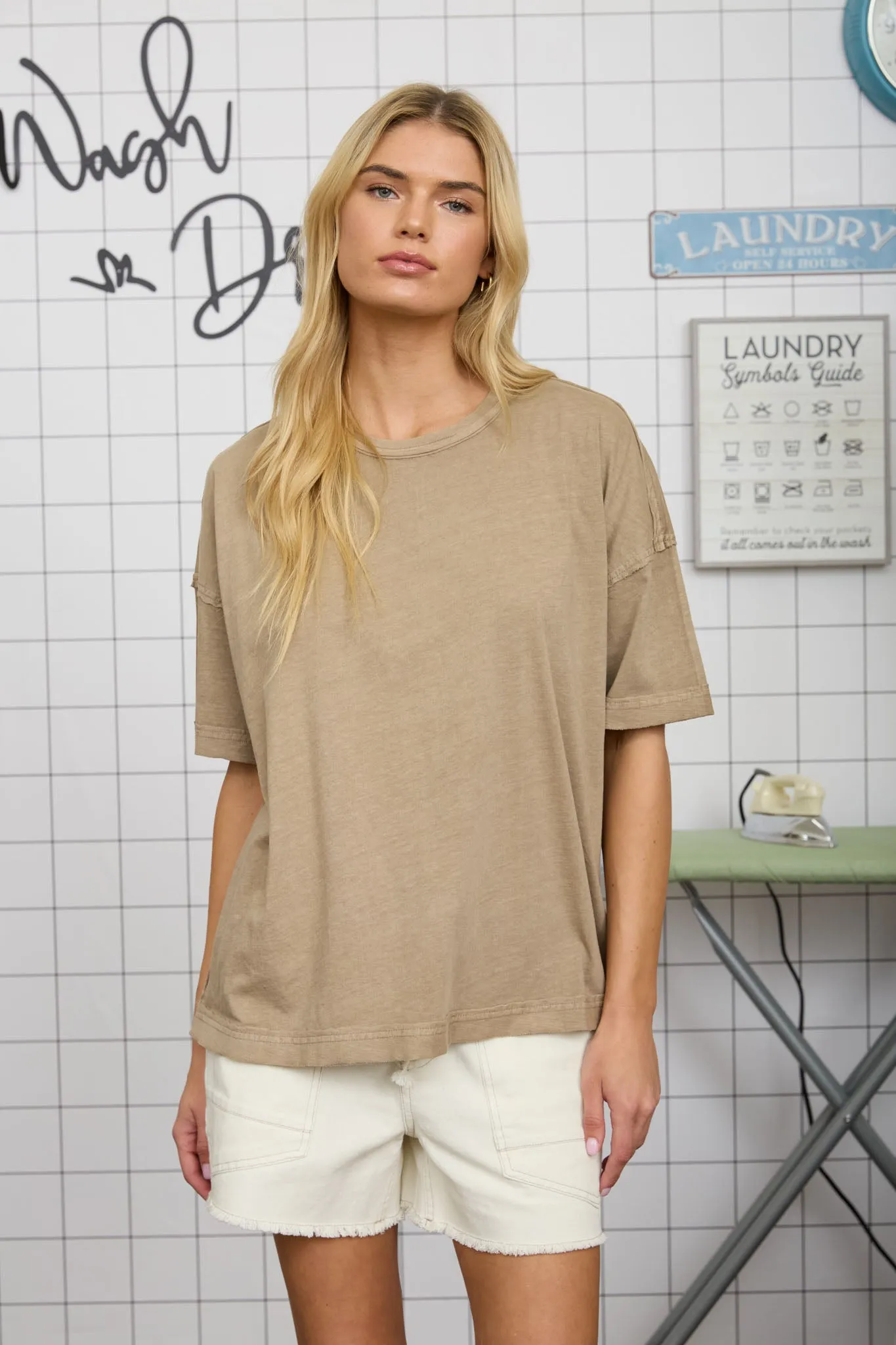 PLUS WASHED EXPOSED SEAM RELAXED KNIT T-SHIRT sold by Blu Pepper