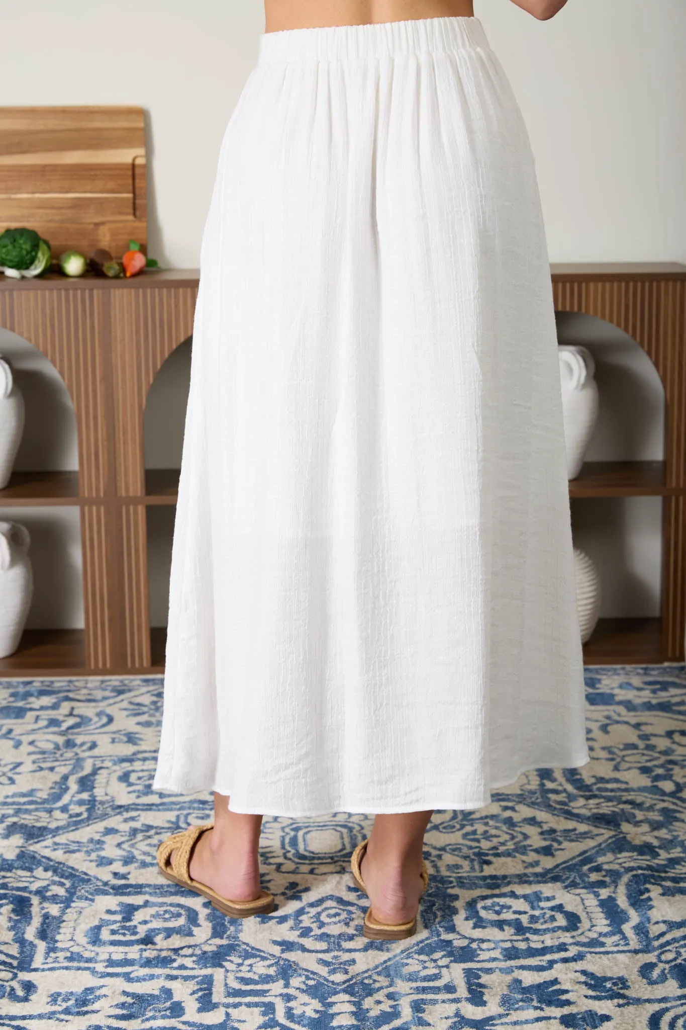 TEXTURED FRONT BUTTON DETAIL MIDI SKIRT (PRE-ORDER) sold by Blu Pepper product image thumbnail 2